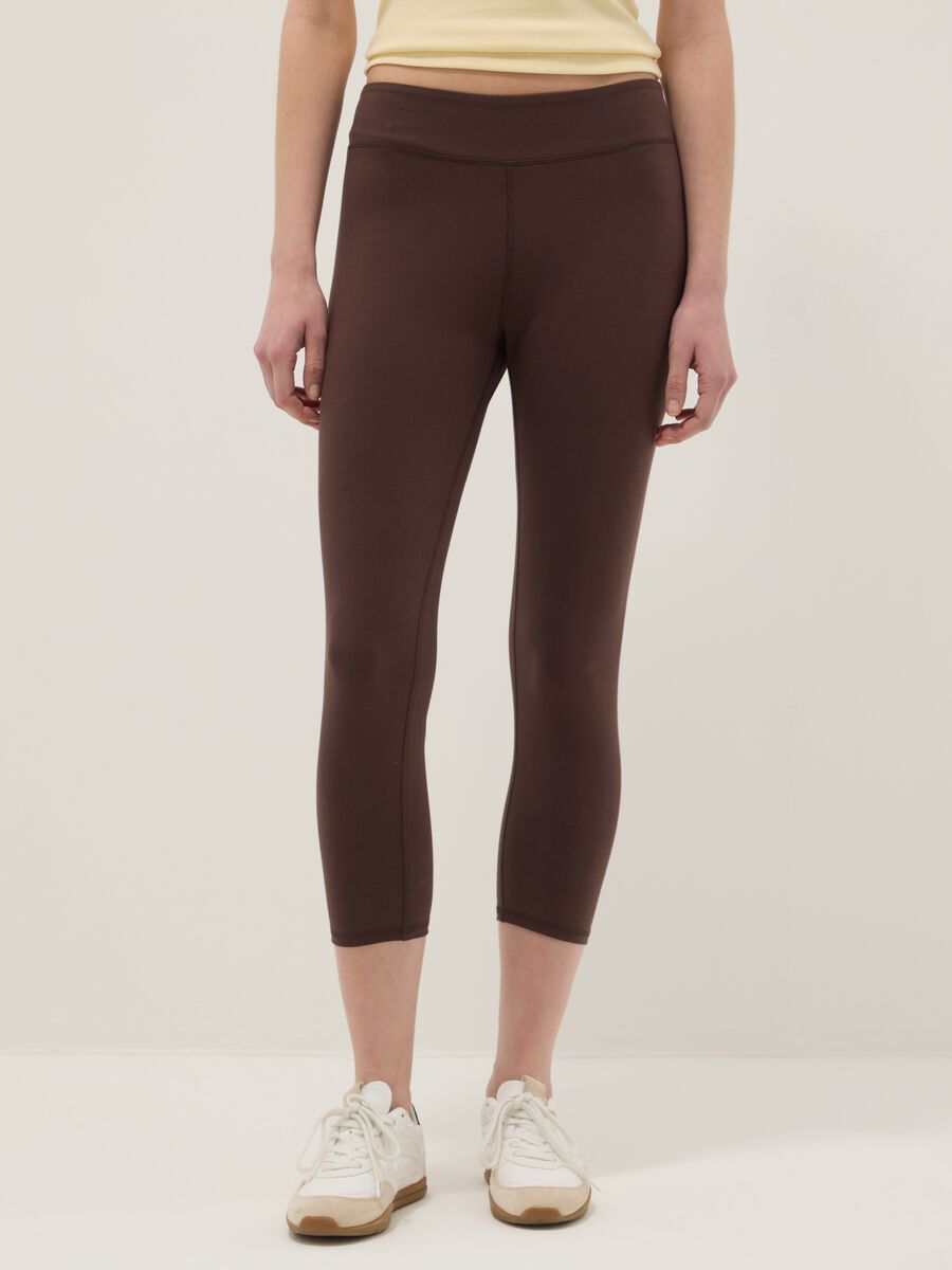 Brown skinny-fit stretch cotton leggings_1