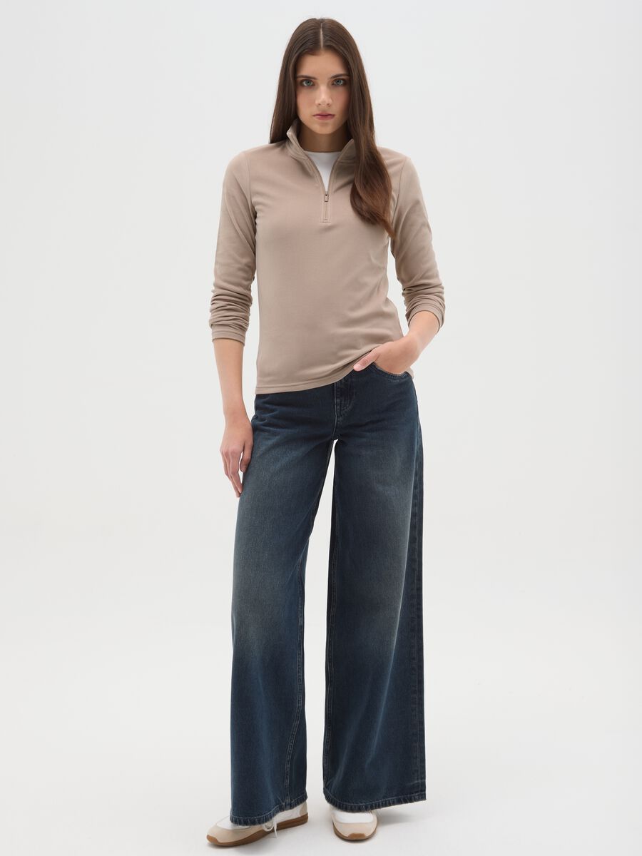 Pile a collo alto beige con mezza zip regular fit_1