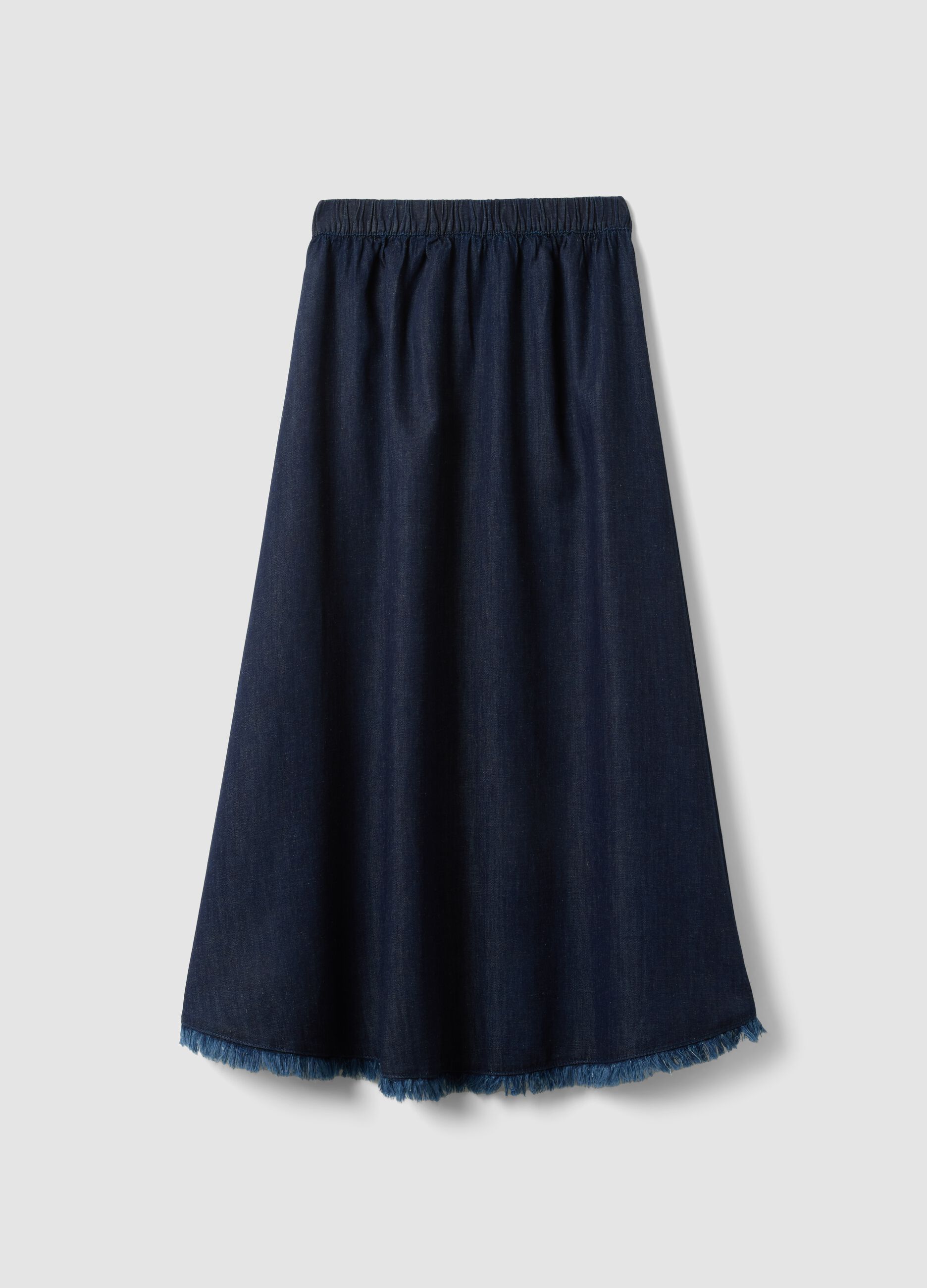Denim skirt in cotton, linen and viscose blend with elasticated waist
