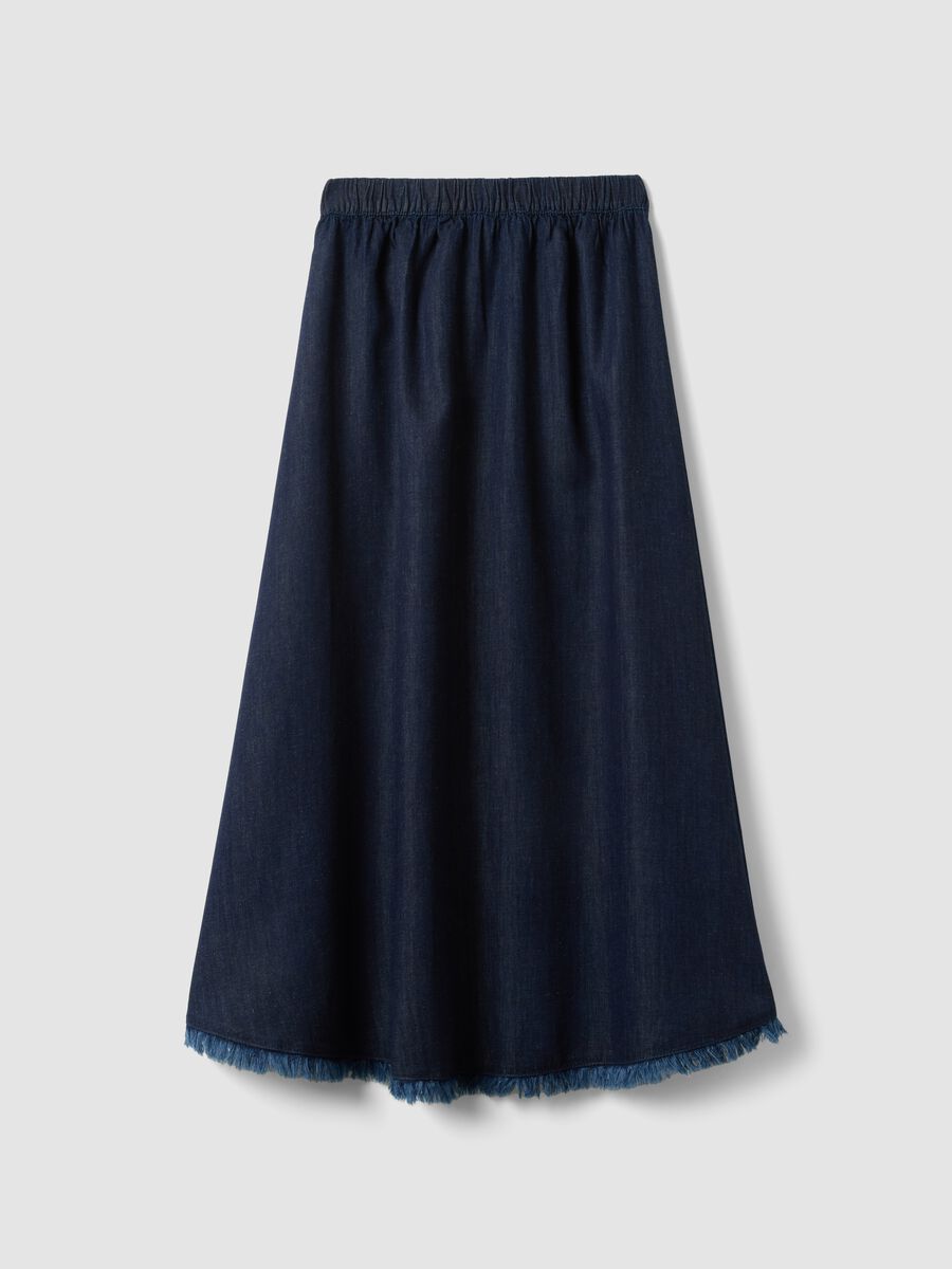 Denim skirt in cotton, linen and viscose blend with elasticated waist_0