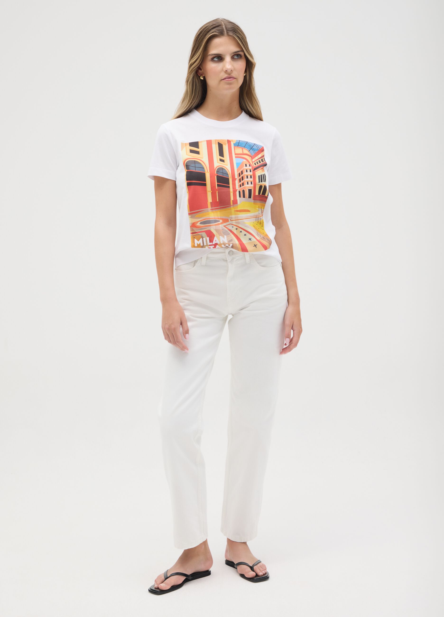 Women's pure cotton white regular fit T-shirt