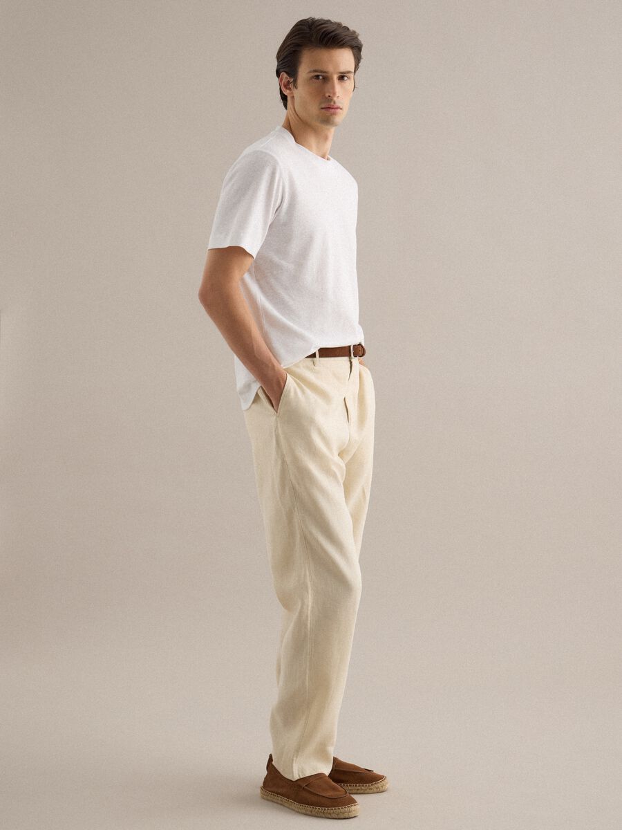 T-shirt in misto lino e cotone bianca regular fit_0