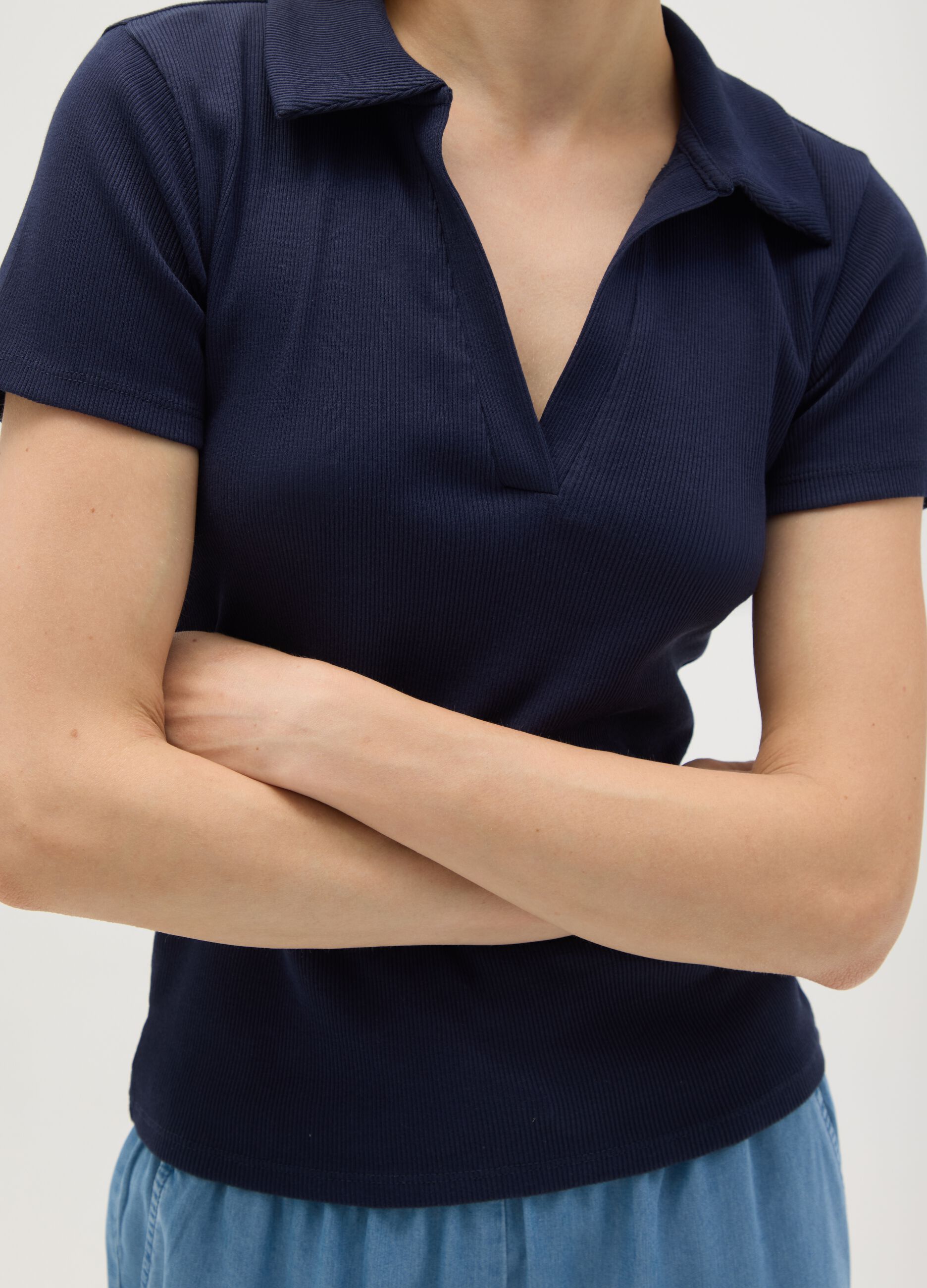 Women's pure cotton blue polo
