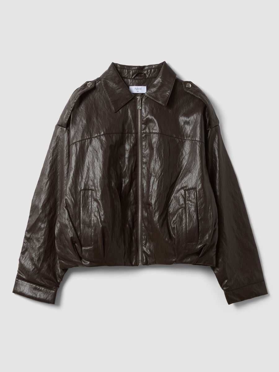 Giacca marrone in misto cotone con zip regular fit_0