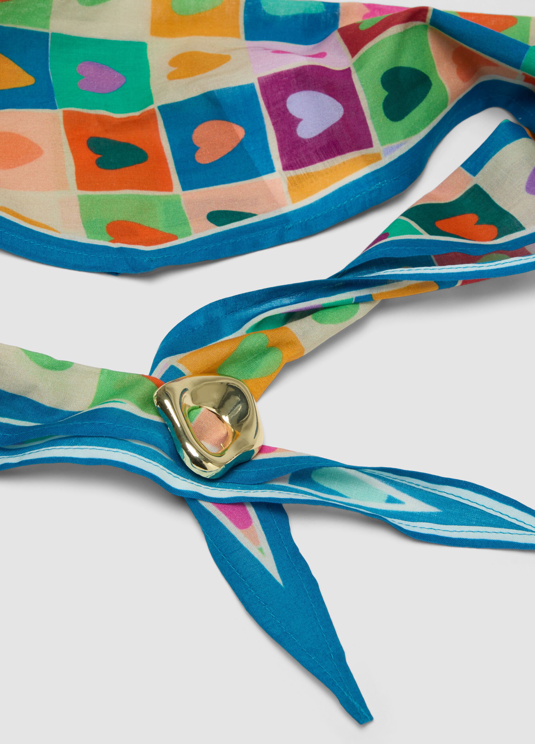 Foulard multicolor in puro cotone con stampa cuori
