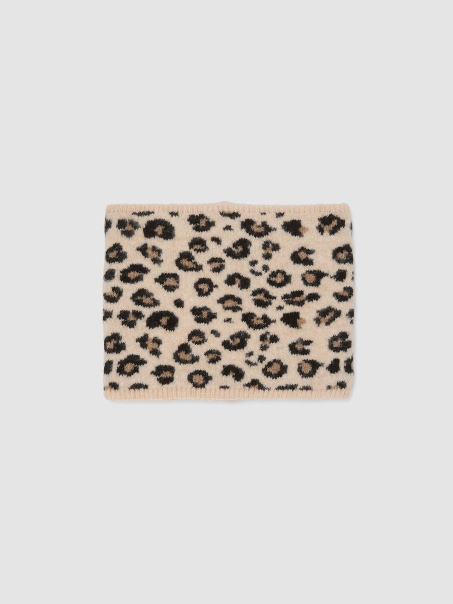 Sciarpa beige in lana elasticizzato con fantasia animalier_0