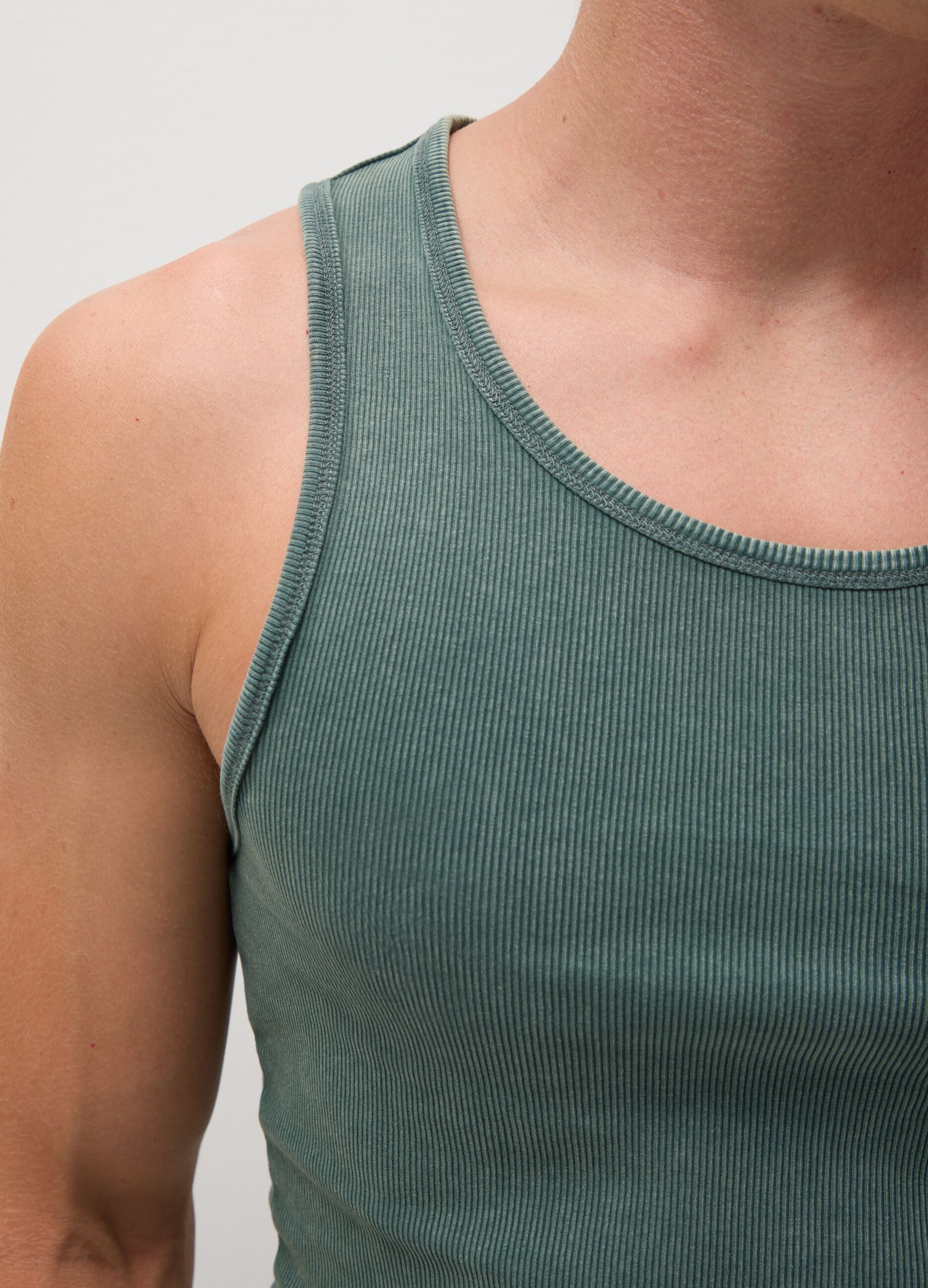 Men's Green Fitted Stretch Cotton Vest