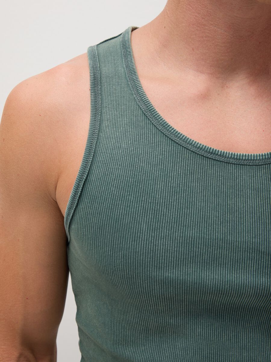 Men's Green Fitted Stretch Cotton Vest_2