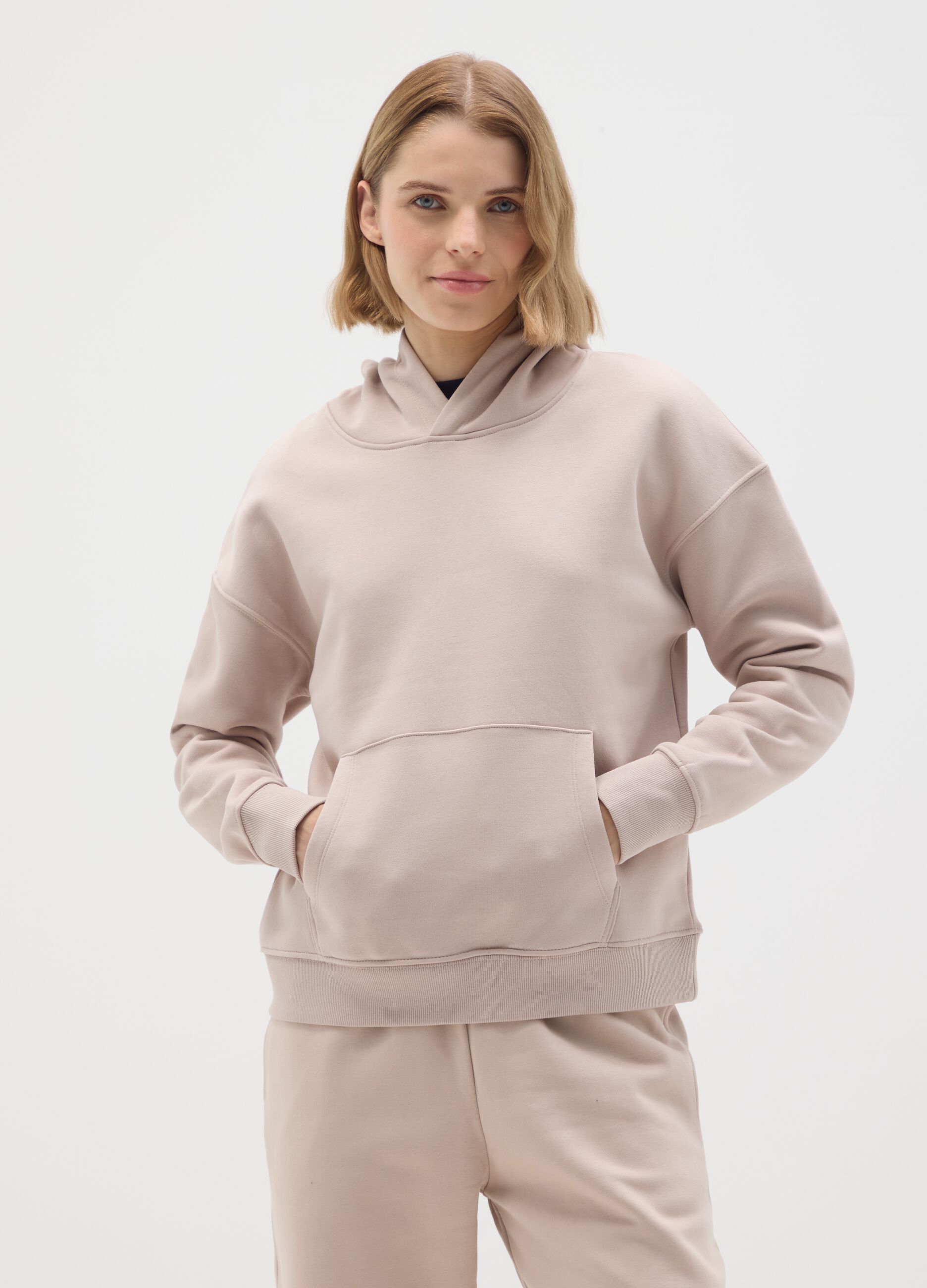Beige cotton blend regular fit sweatshirt