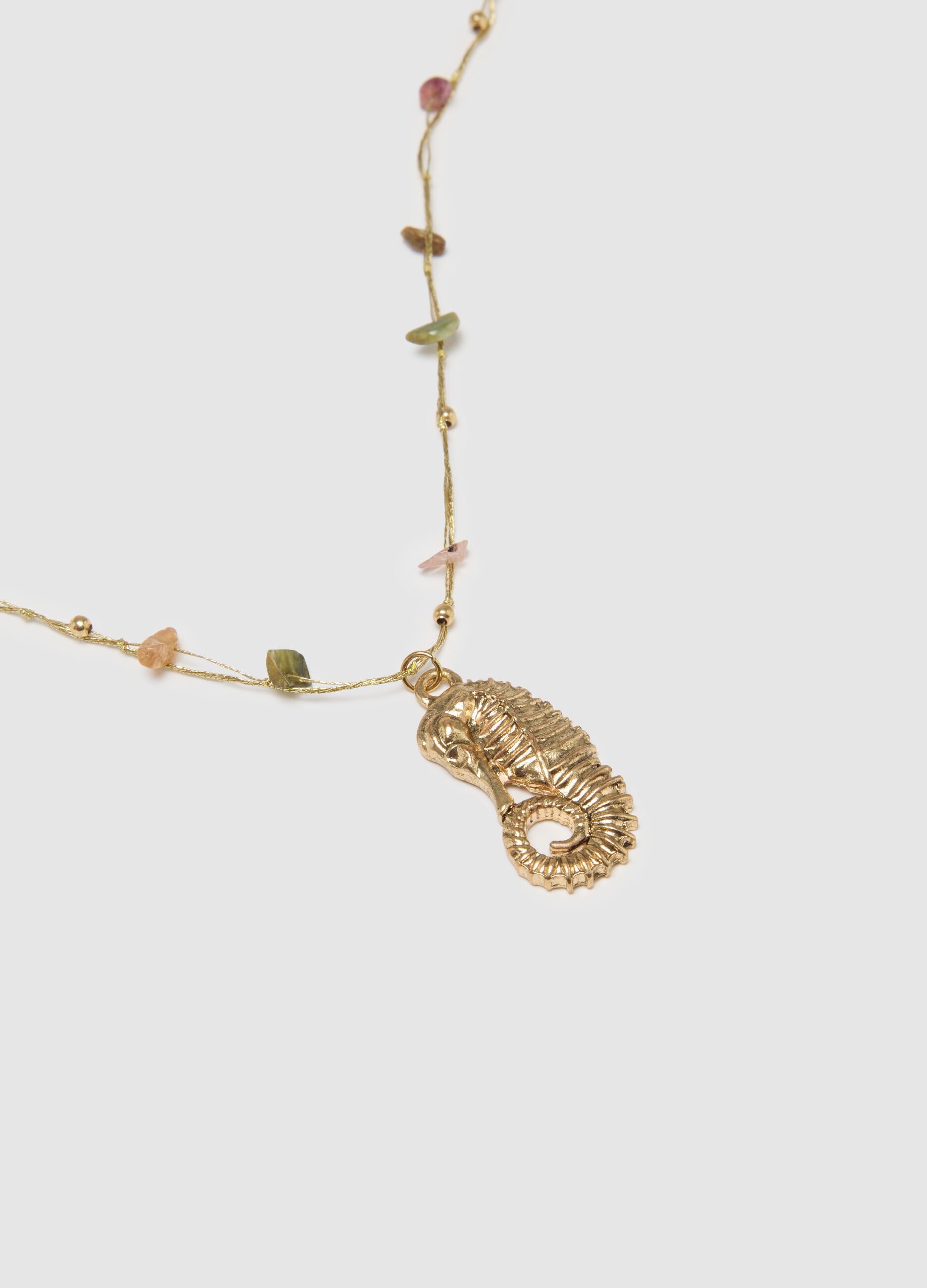 Women's gold zinc necklace with multicolor stones