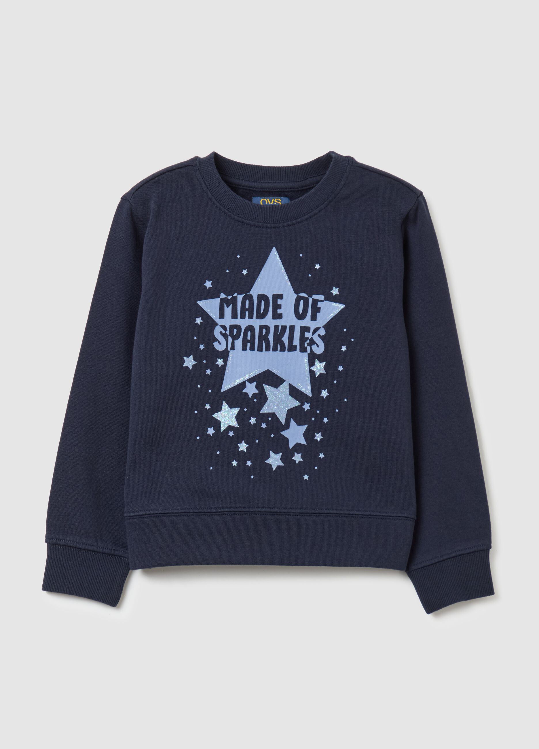 Sweatshirt with round neck and glitter print