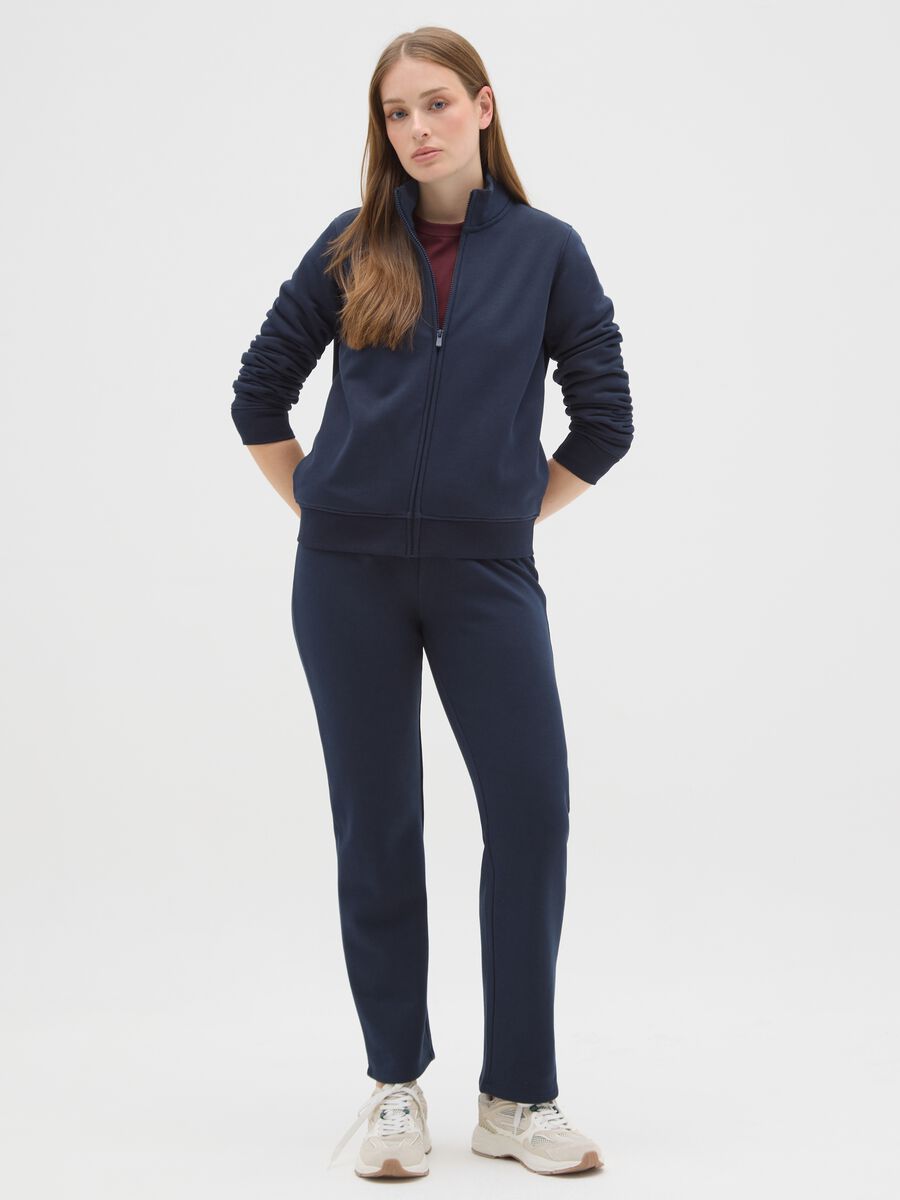 Pantaloni in misto cotone blu regular fit con vita elasticizzata_0