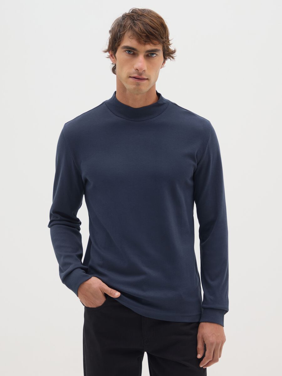 Maglia in puro cotone blu regular fit_0