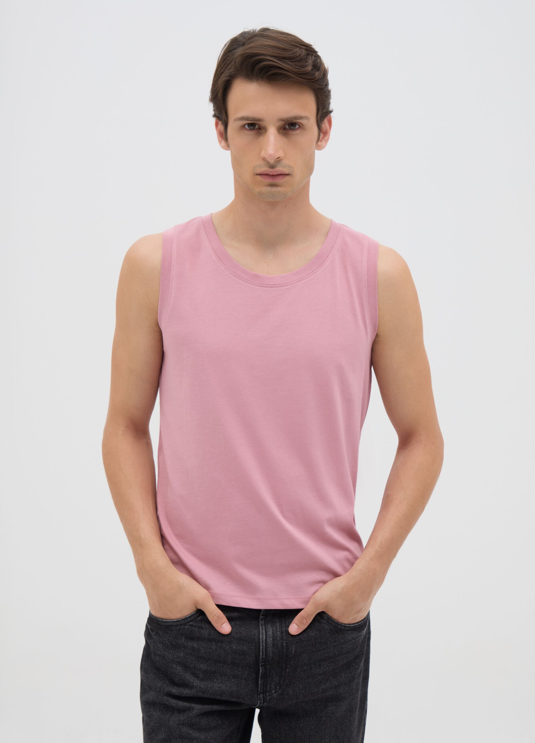 Canotta basic da uomo in puro cotone rosa regular fit