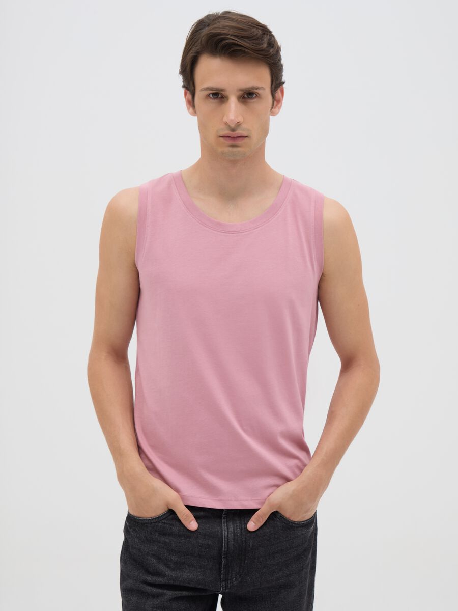 Men's basic pink cotton tank top - regular fit_0