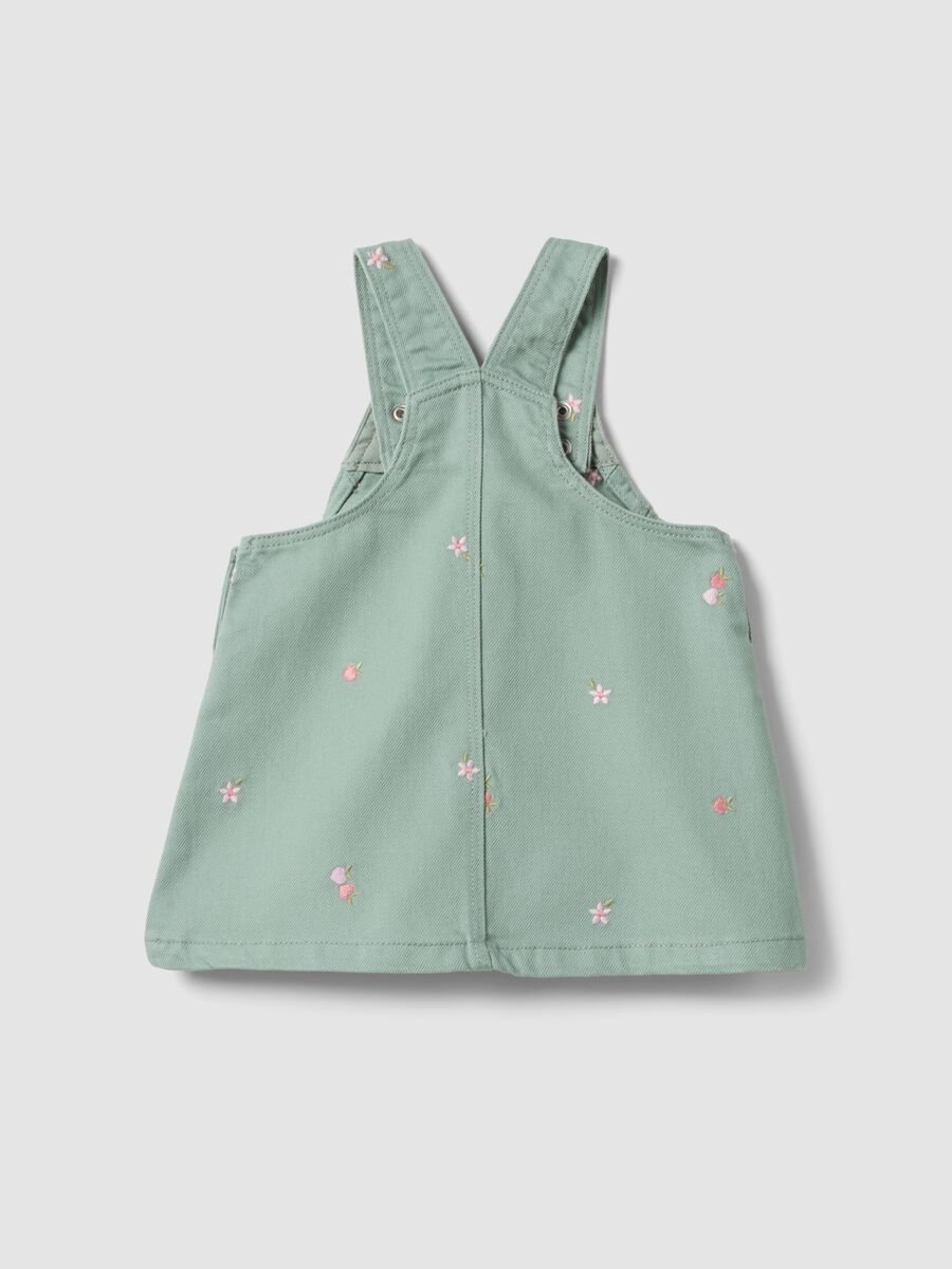 Green Pure Cotton Baby Skirt with Straps and Embroidery_1