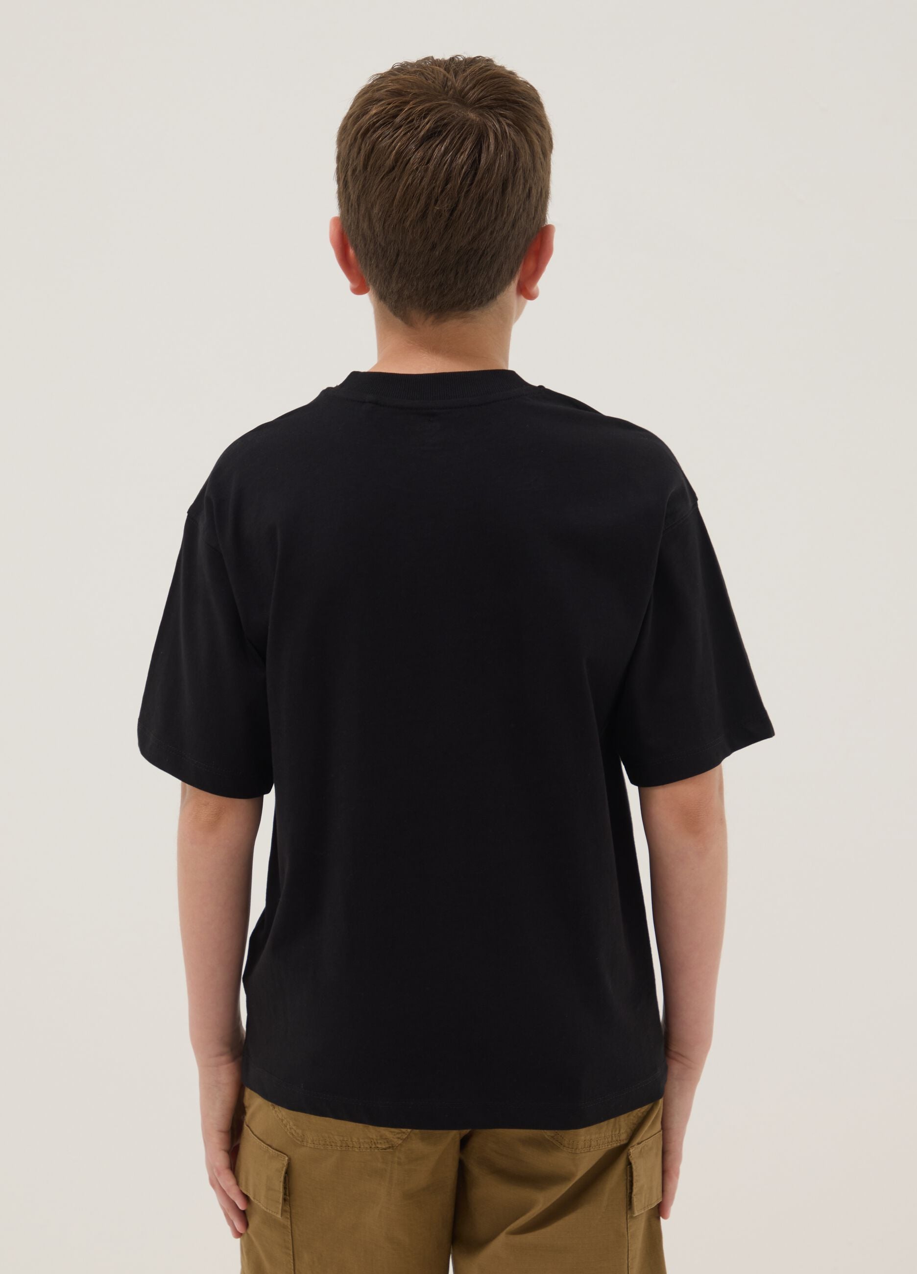 Boys&rsquo; black pure cotton oversized T-shirt with print