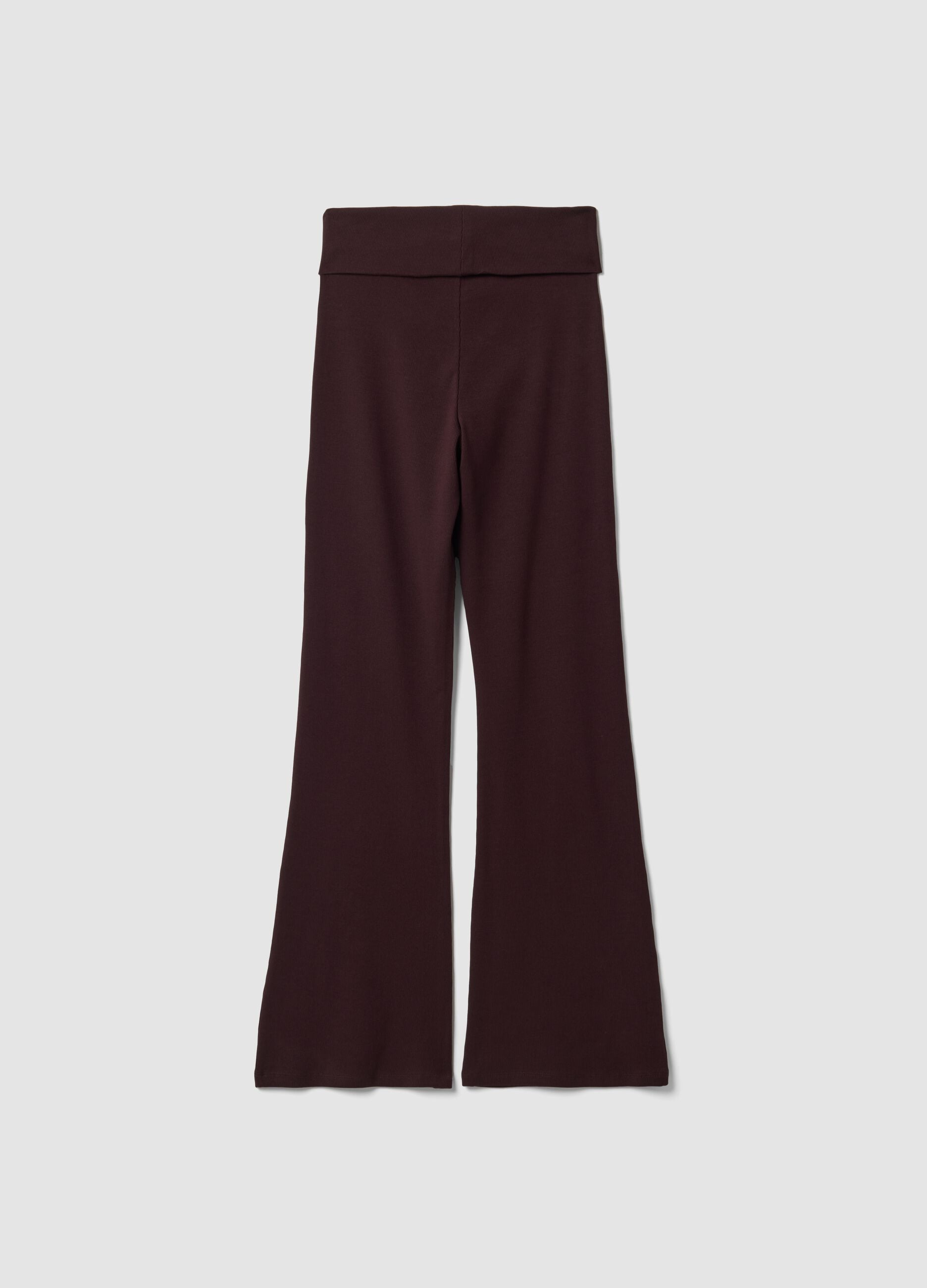 Leggings marroni flare fit in puro cotone a costine