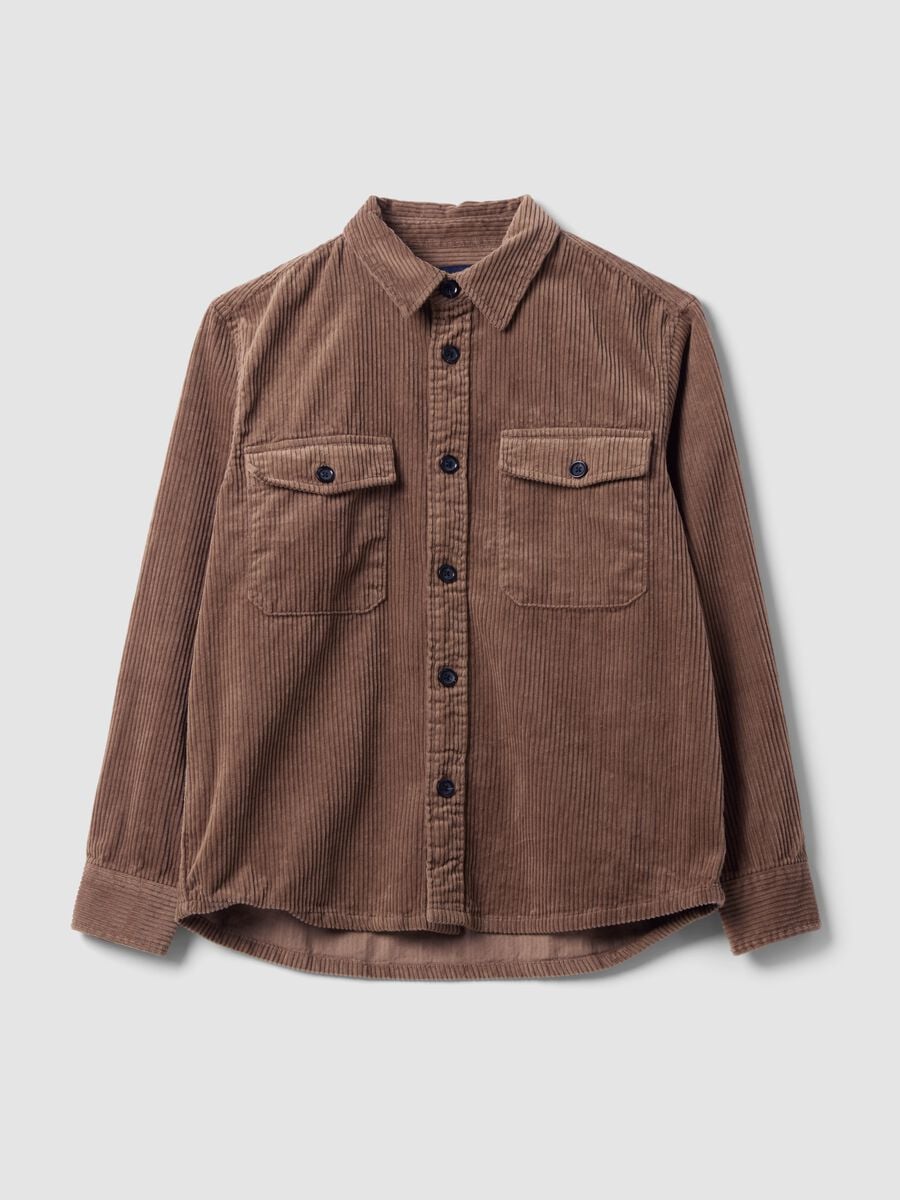Brown pure cotton ribbed over-fit shacket_5