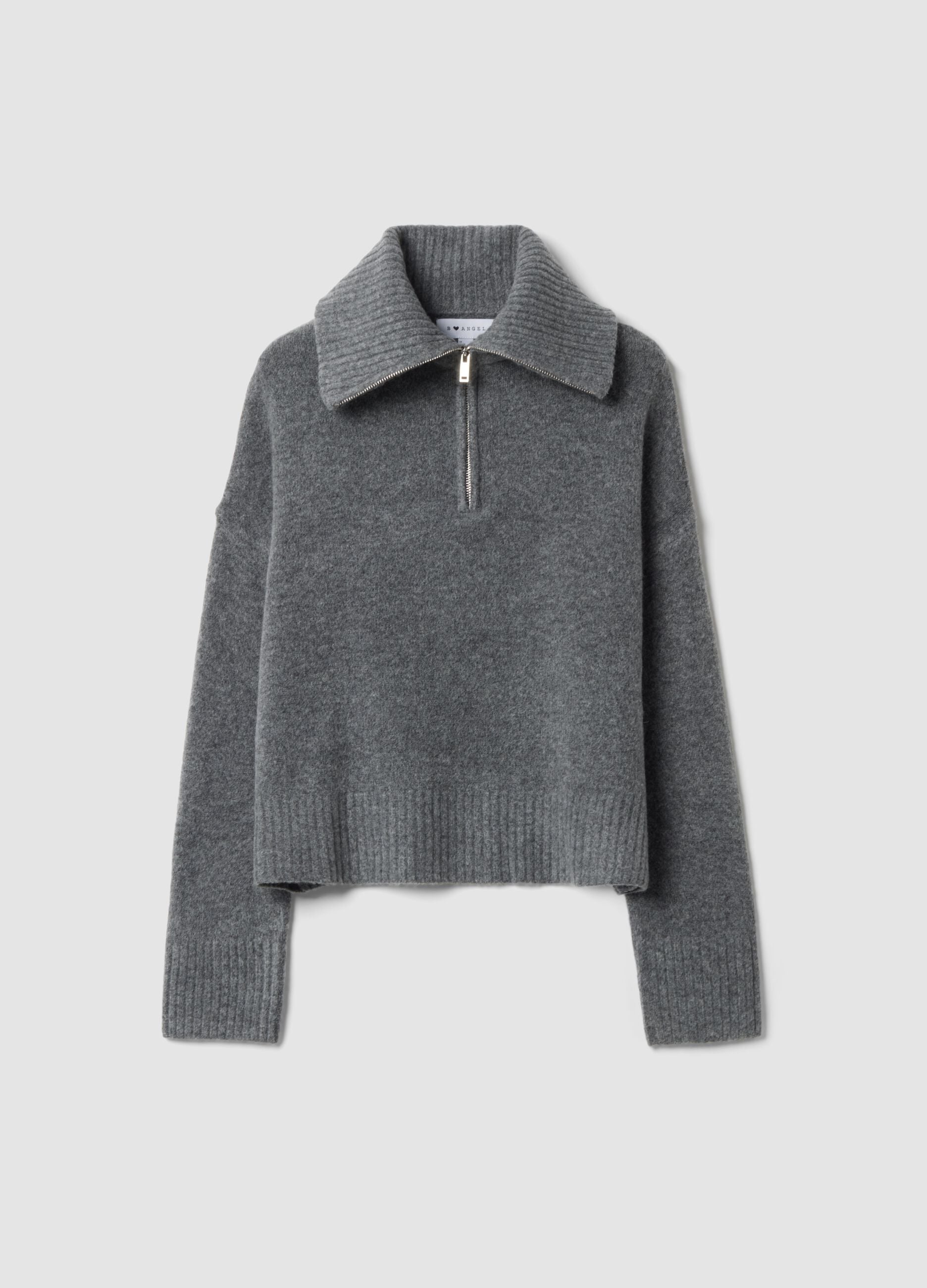 Grey half-zip stretch wool jumper