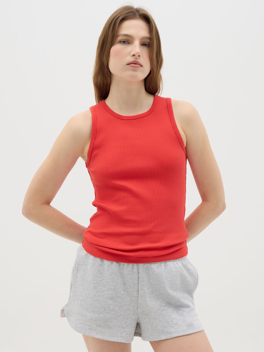 Red Stretch Cotton Tank Top by Ovs_0