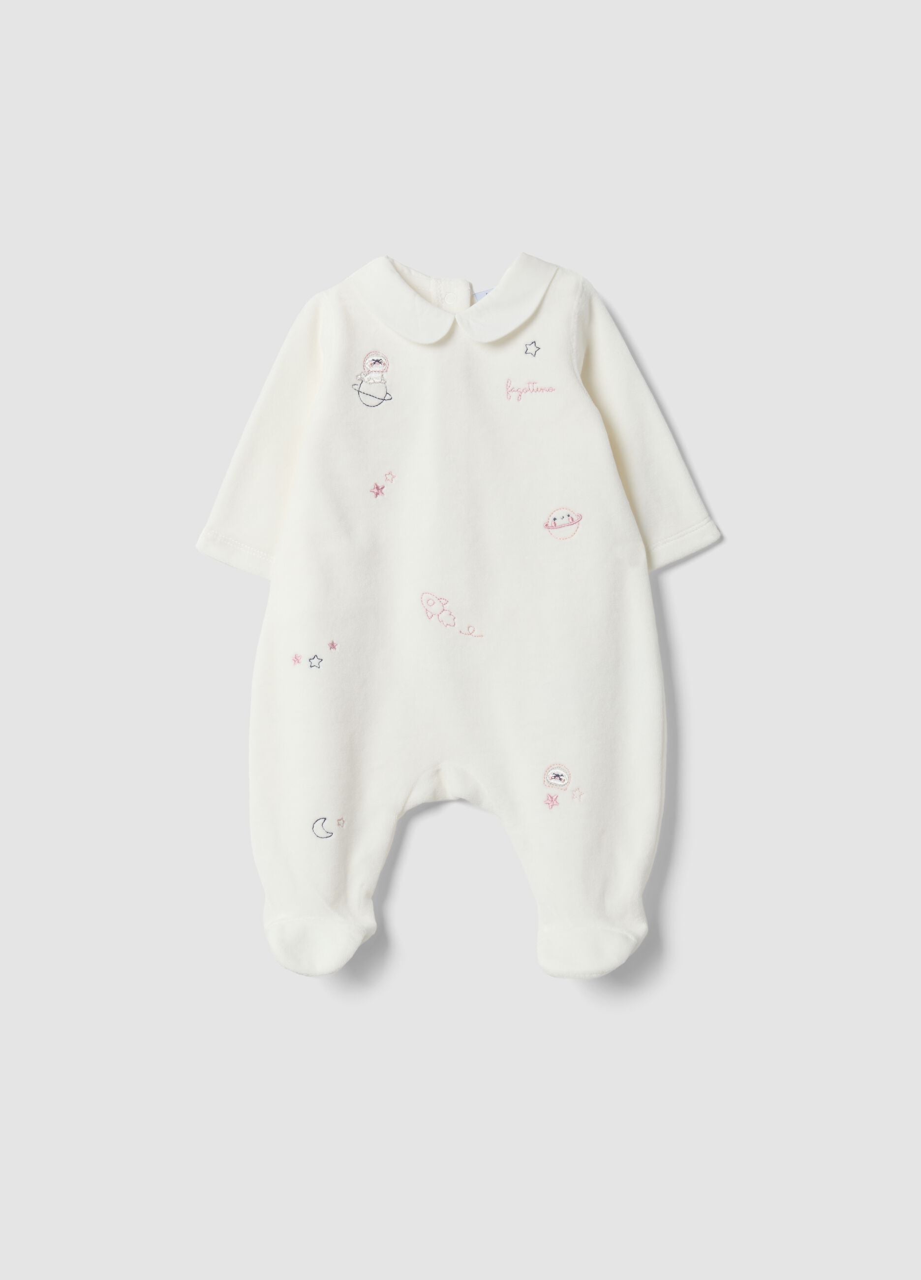 White organic cotton-blend sleepsuit with collar