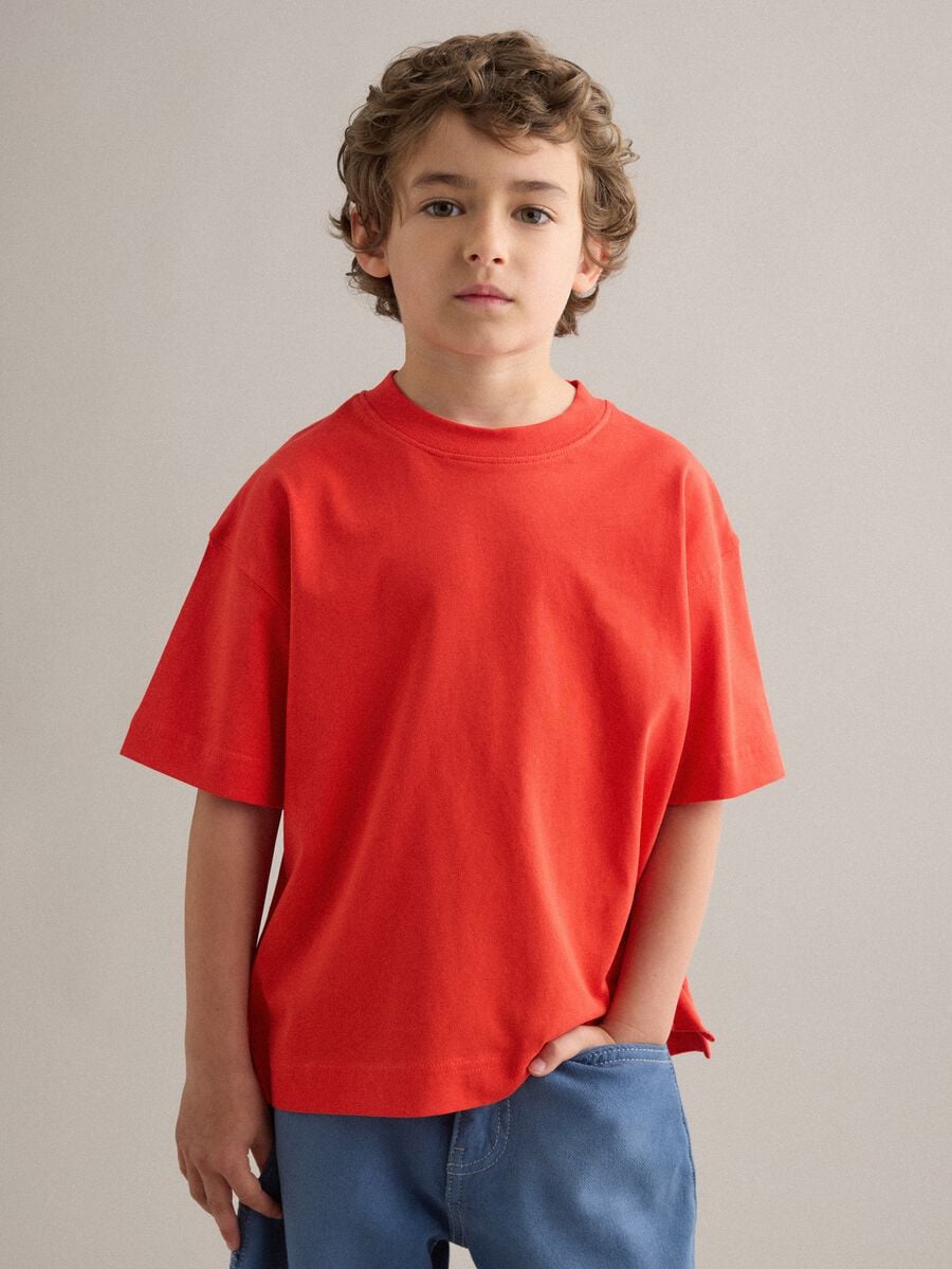 Orange pure cotton oversized fit kids' T-shirt_0