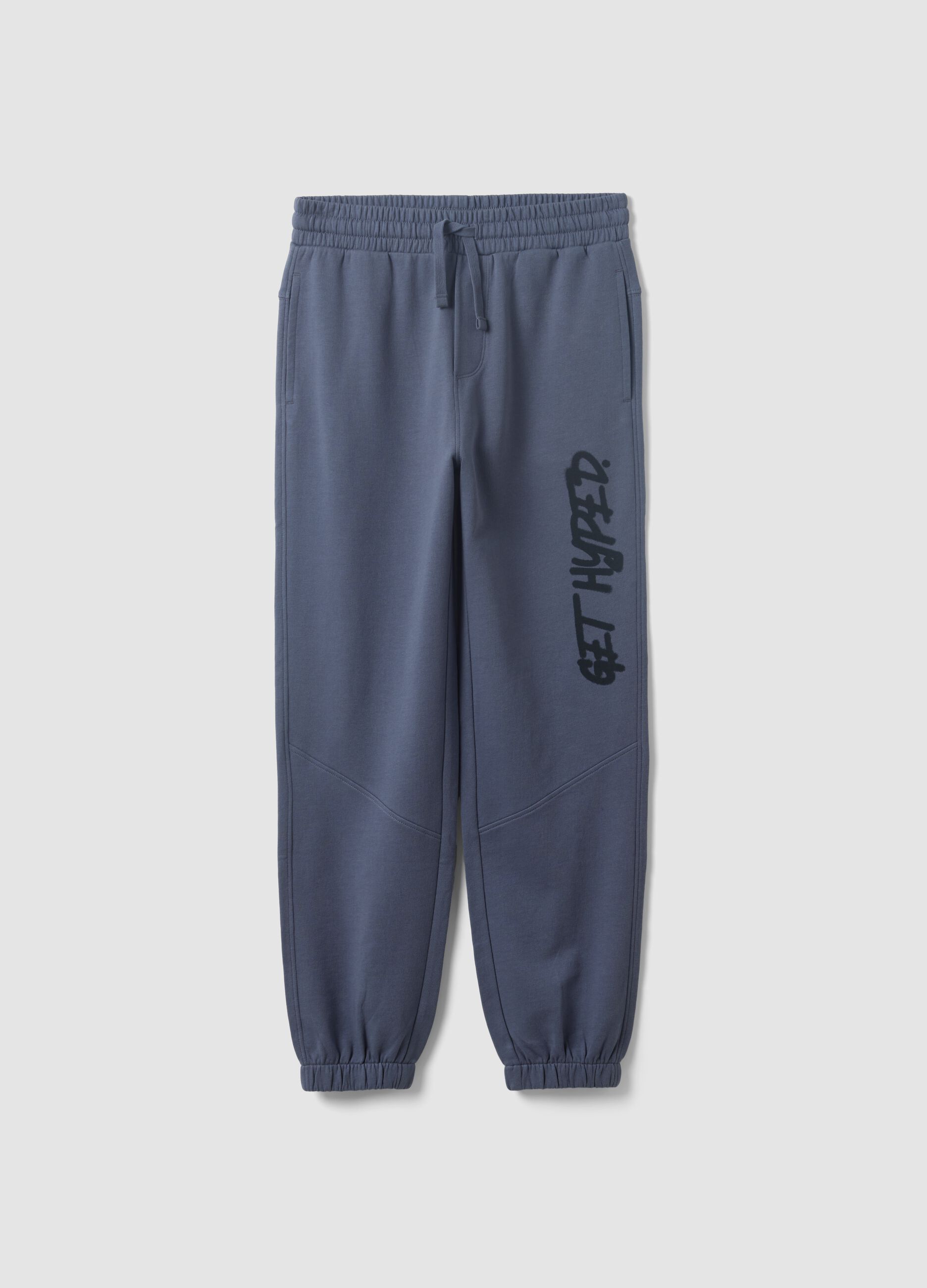 Grey oversized pure cotton jogger trousers with "Get Hyped" slogan for boys