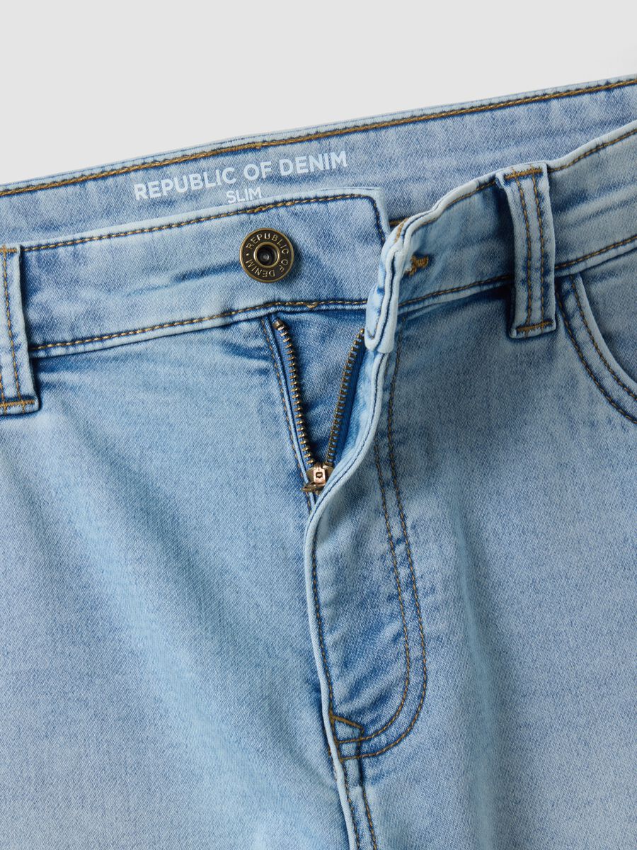 Slim Fit Light Blue Stretch Denim Cotton Blend Shorts_5