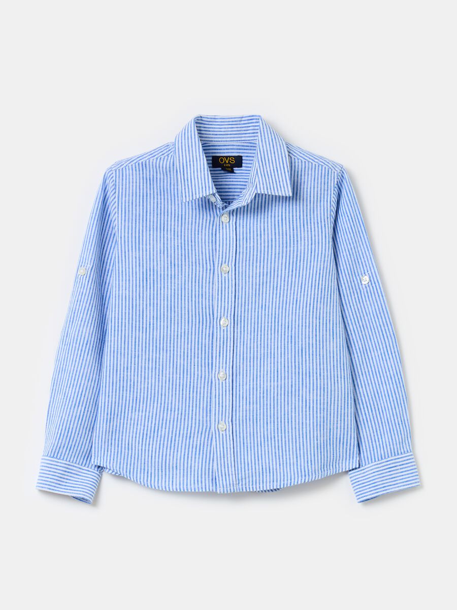 Striped linen and cotton shirt_0