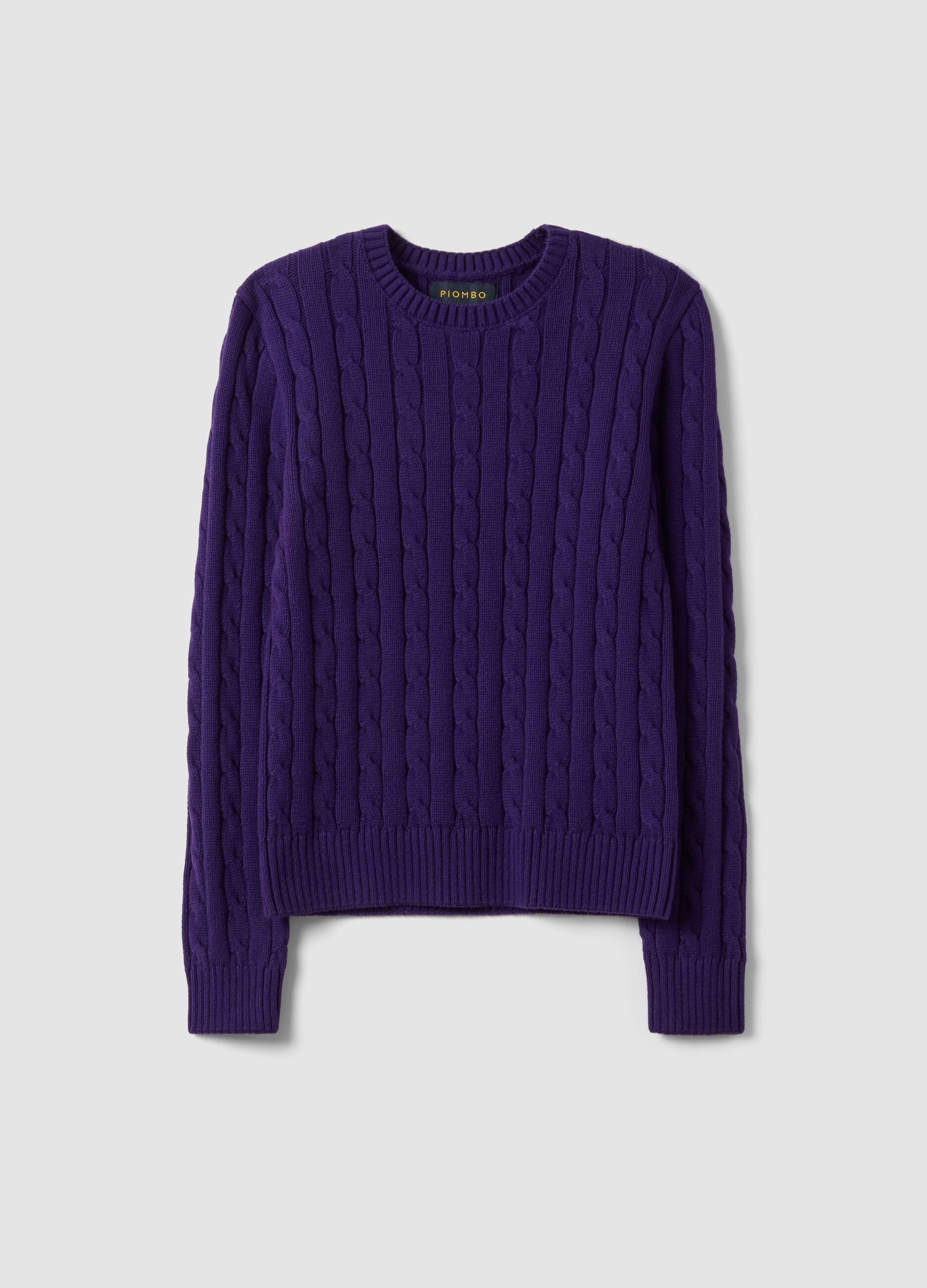 Purple pure cotton cable-knit crew-neck jumper