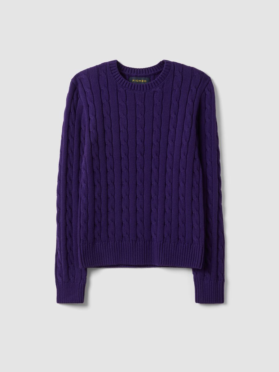 Purple pure cotton cable-knit crew-neck jumper_4