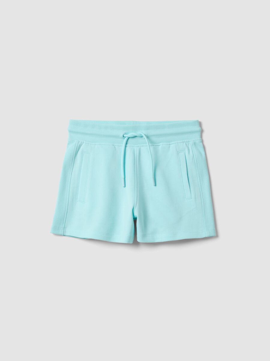 Shorts azzurri in puro cotone organico da ragazza con vita elasticizzata_0