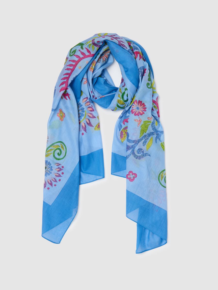 Light blue cotton scarf with pattern_0