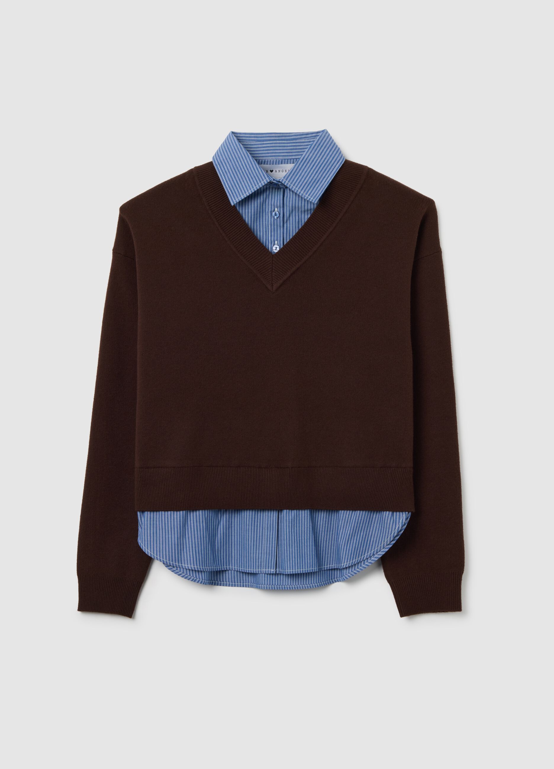 Brown regular fit V-neck sweater