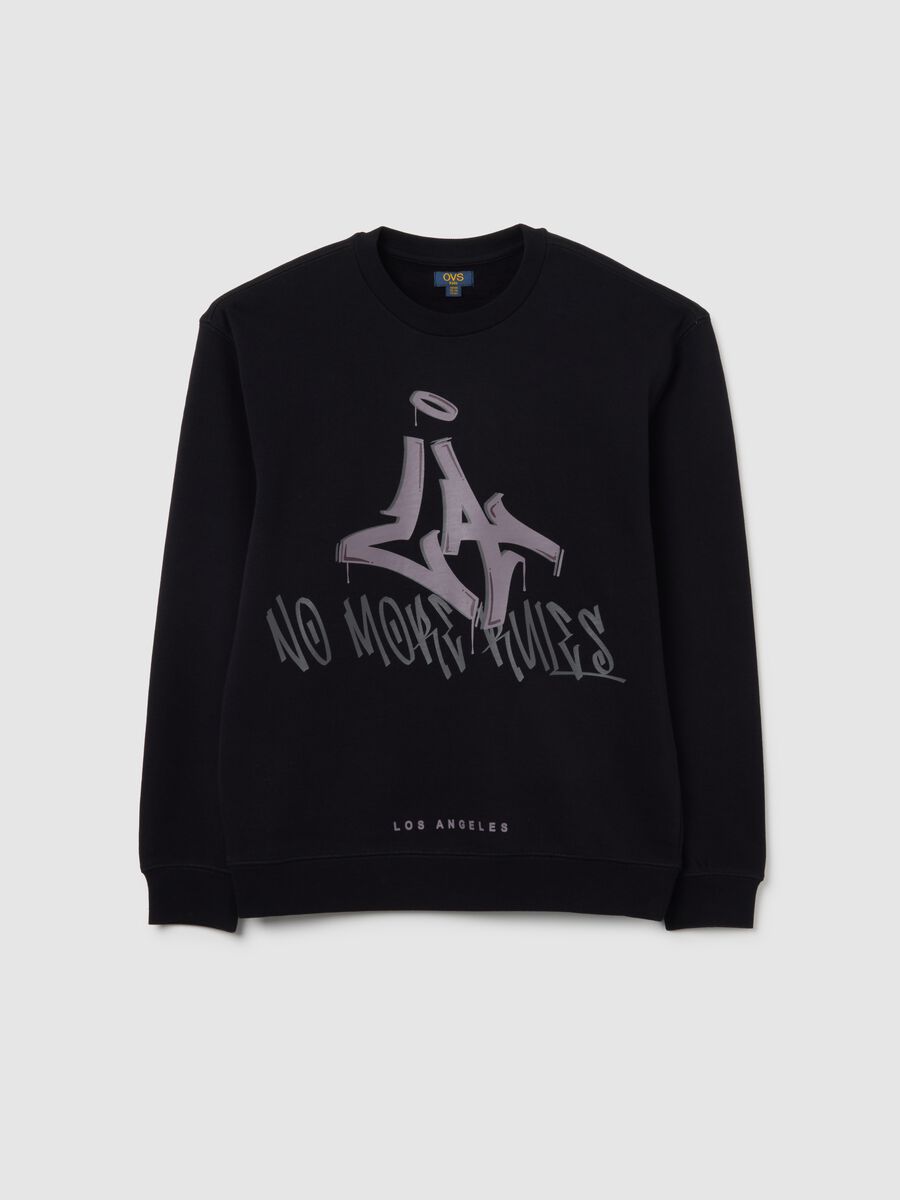 Felpa da ragazzo in puro cotone nera oversize_0
