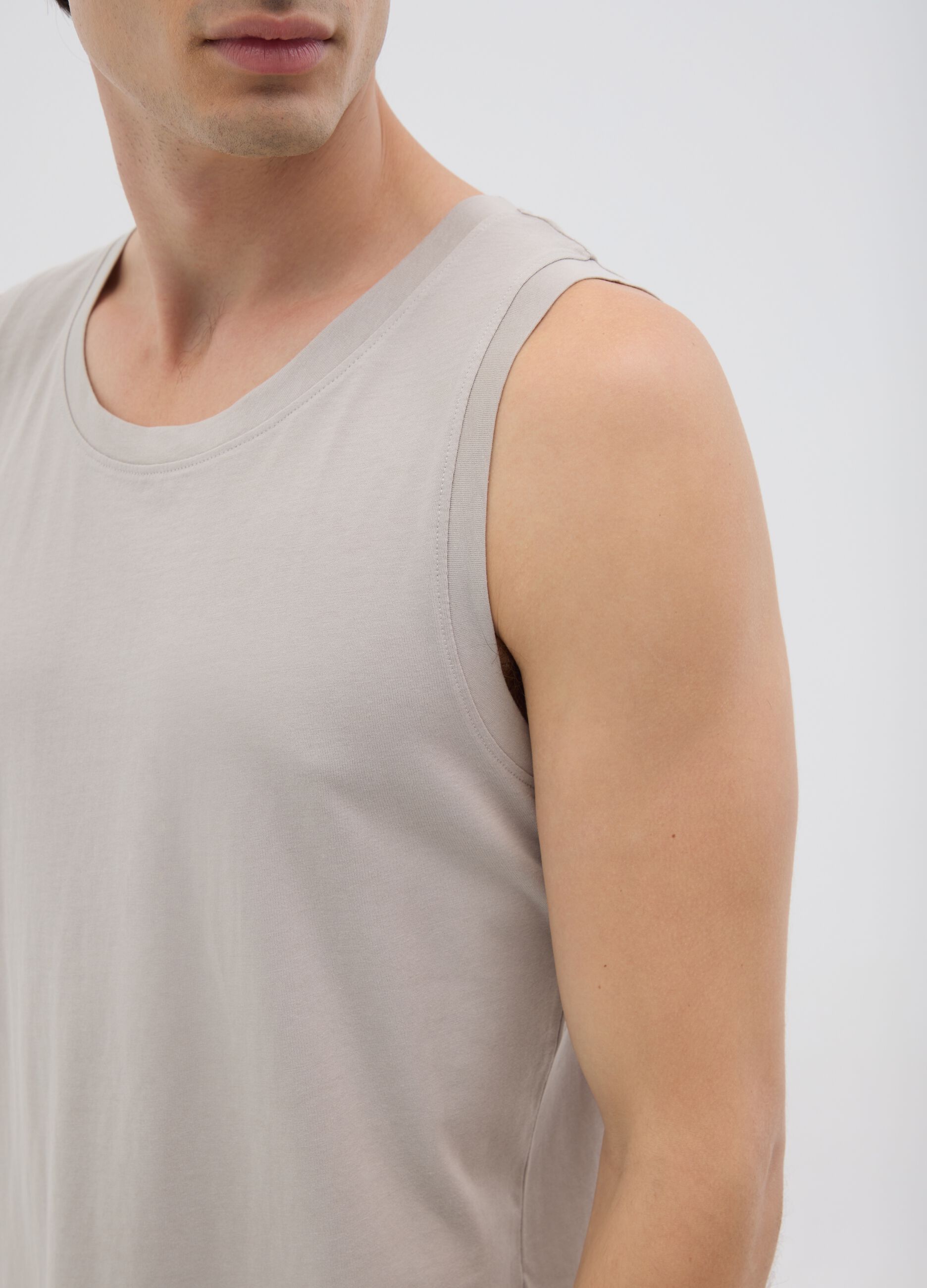 Canotta oversize da uomo in puro cotone beige regular fit