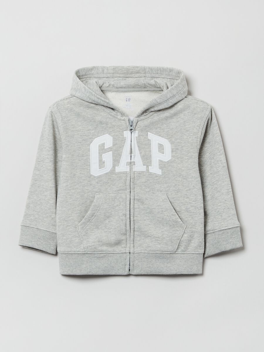 Full-zip sweatshirt with hood and logo patch_0