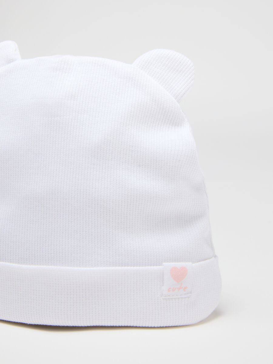 White Stretch Cotton Baby Hat with Ears_2