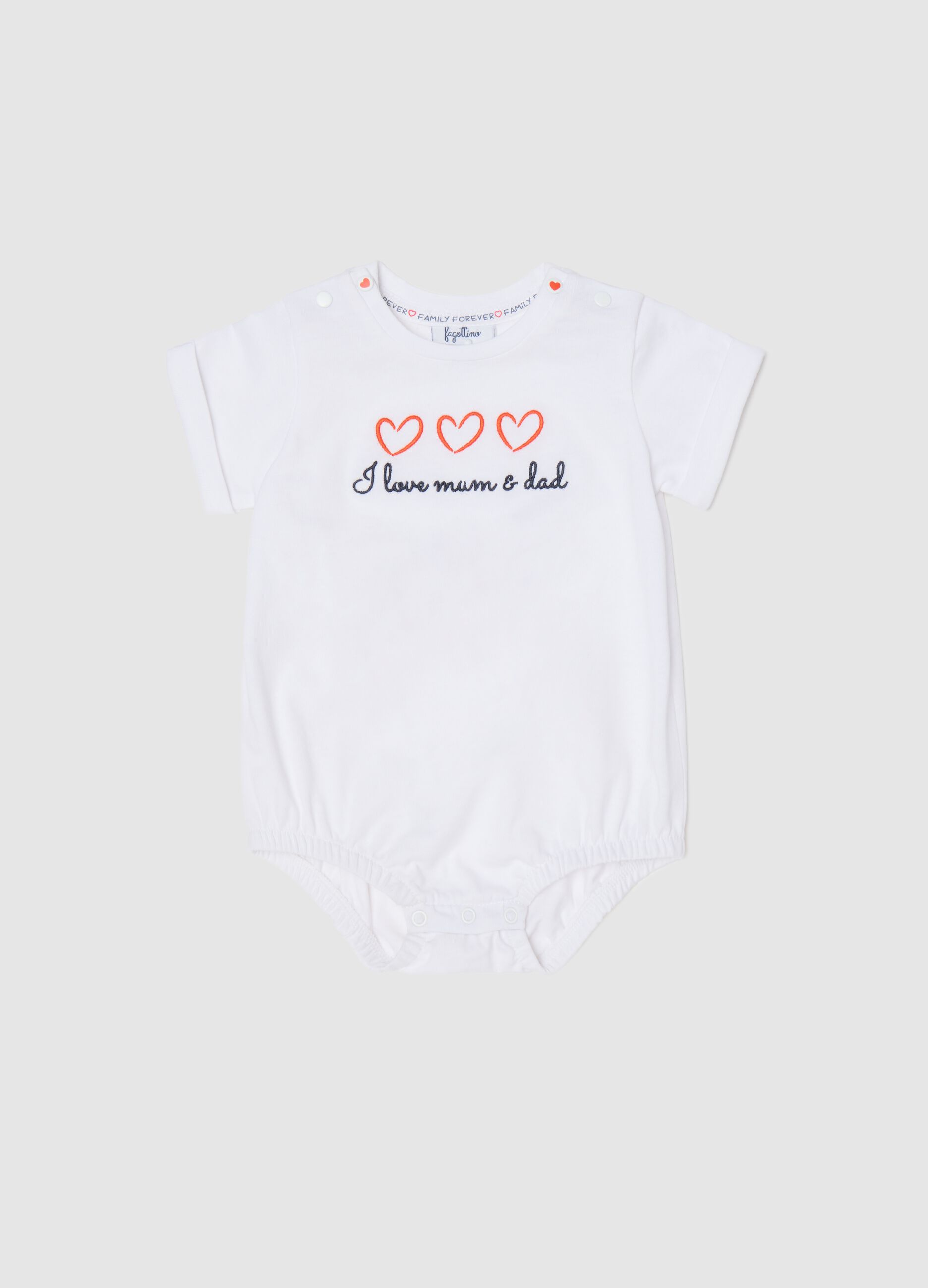 Organic cotton bodysuit with I Love Mum & Dad embroidery