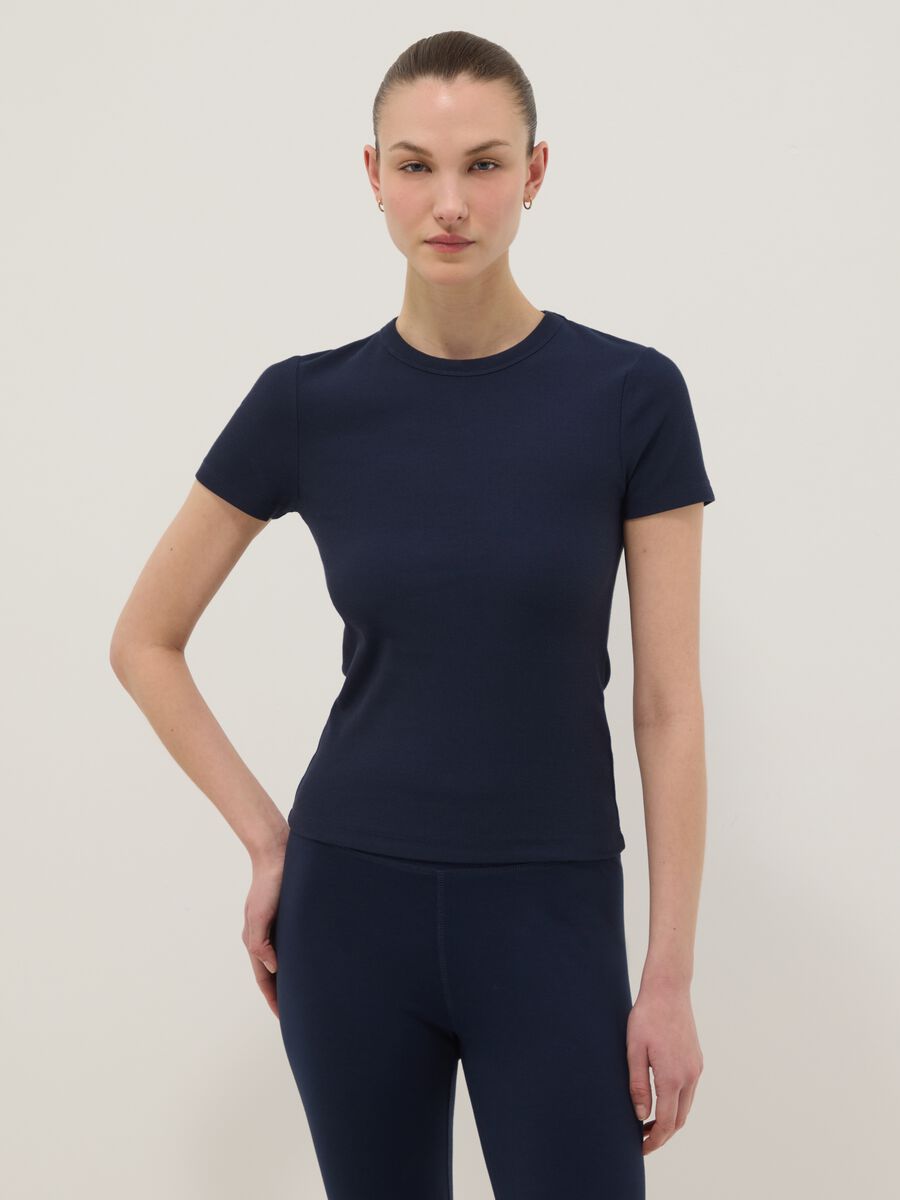Blue fitted short-sleeve stretch-cotton T-shirt_1