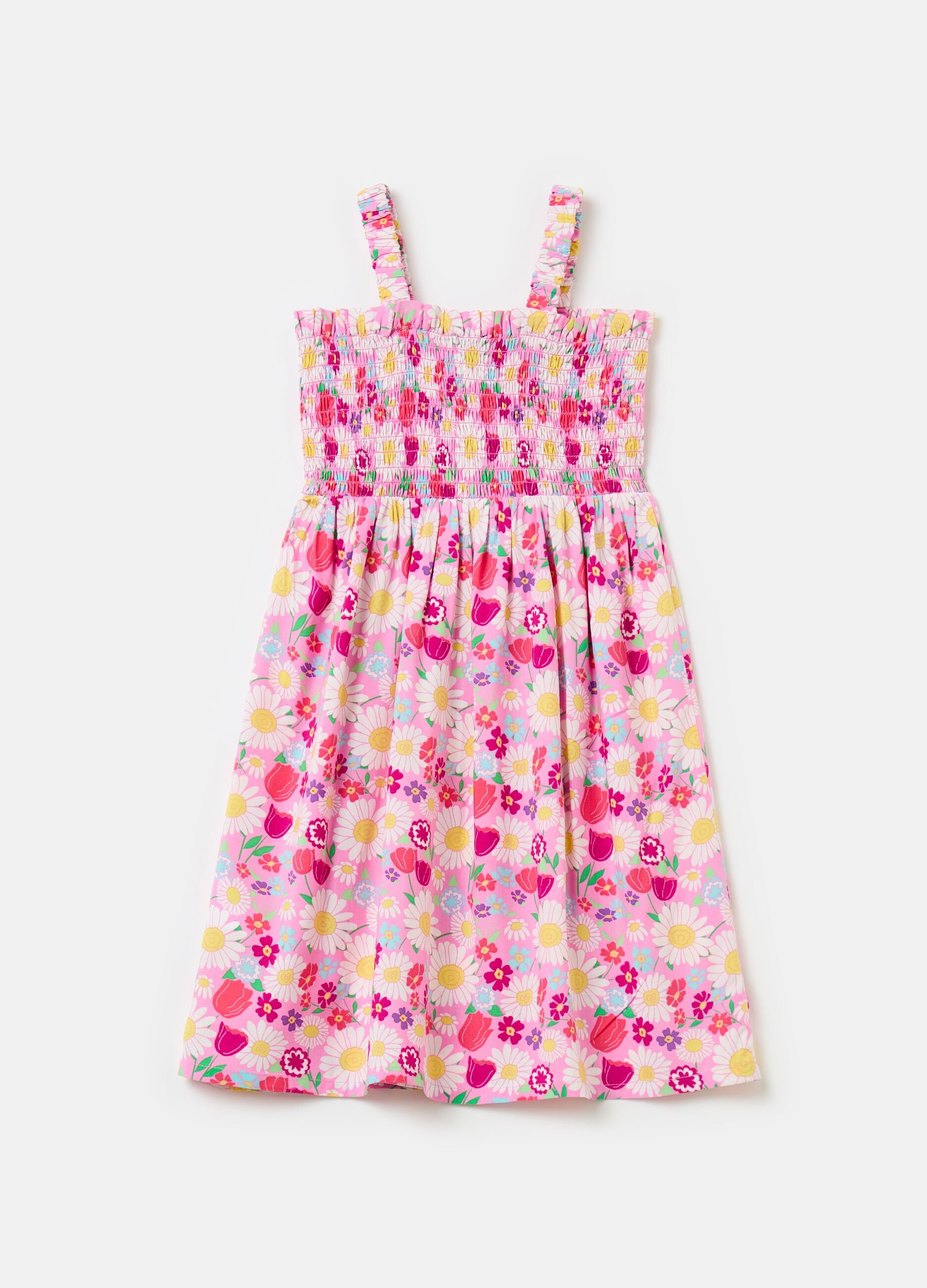 Floral dress with smock stitching