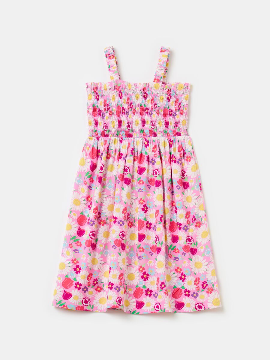 Floral dress with smock stitching_1