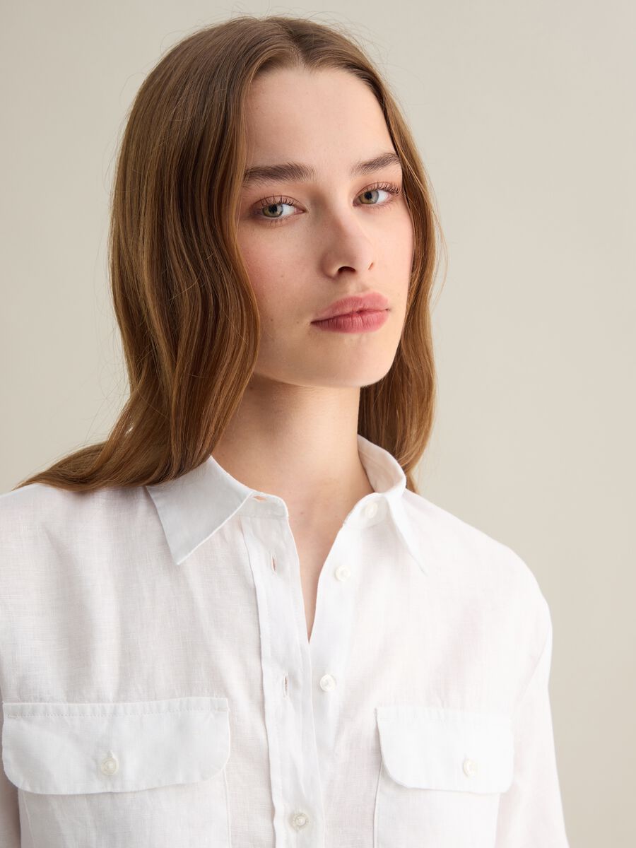 White long sleeve pure linen Piombo shirt_1
