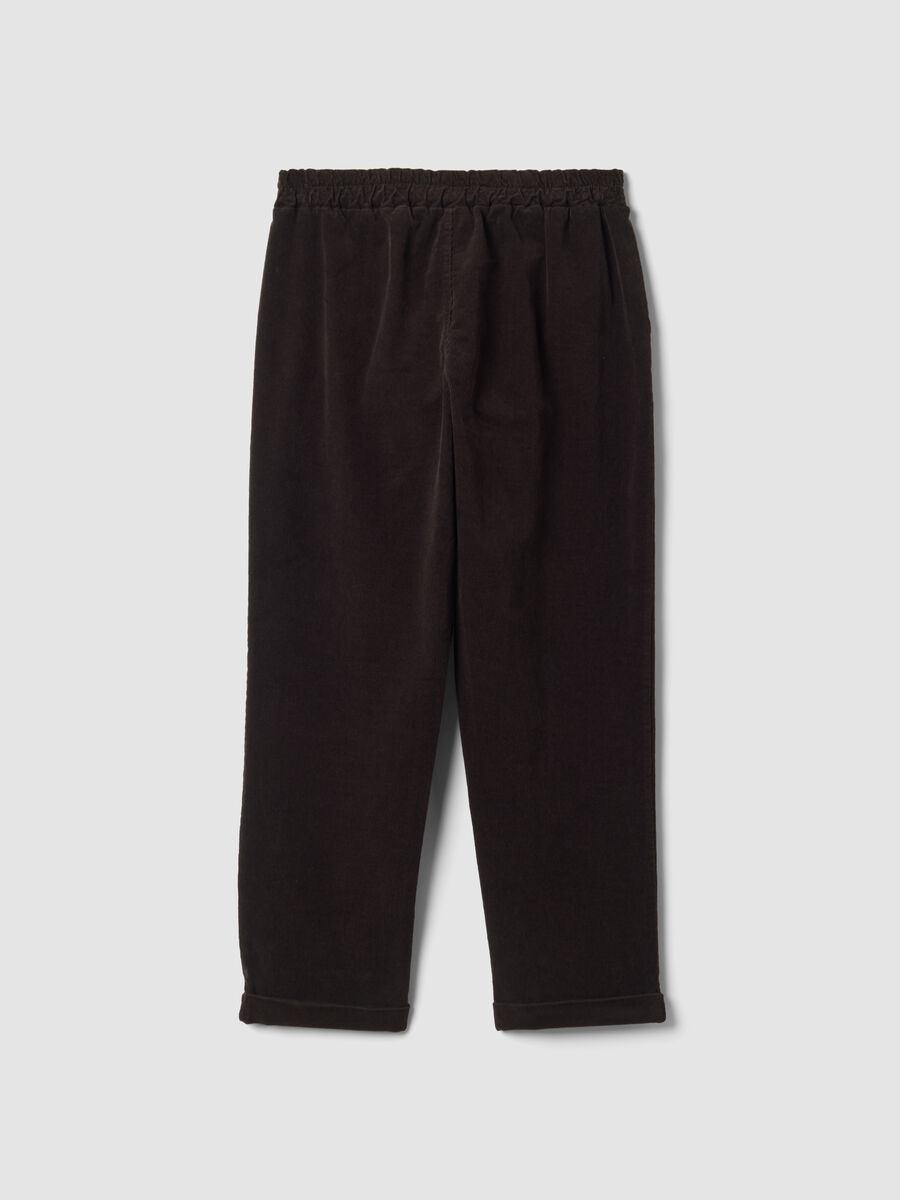 Brown ribbed regular-fit stretch cotton trousers_1
