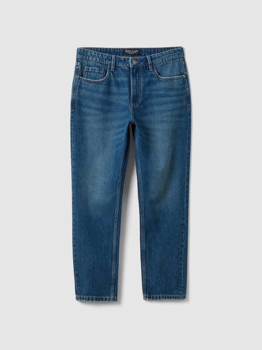 Blue cotton and lyocell blend regular tapered jeans_4
