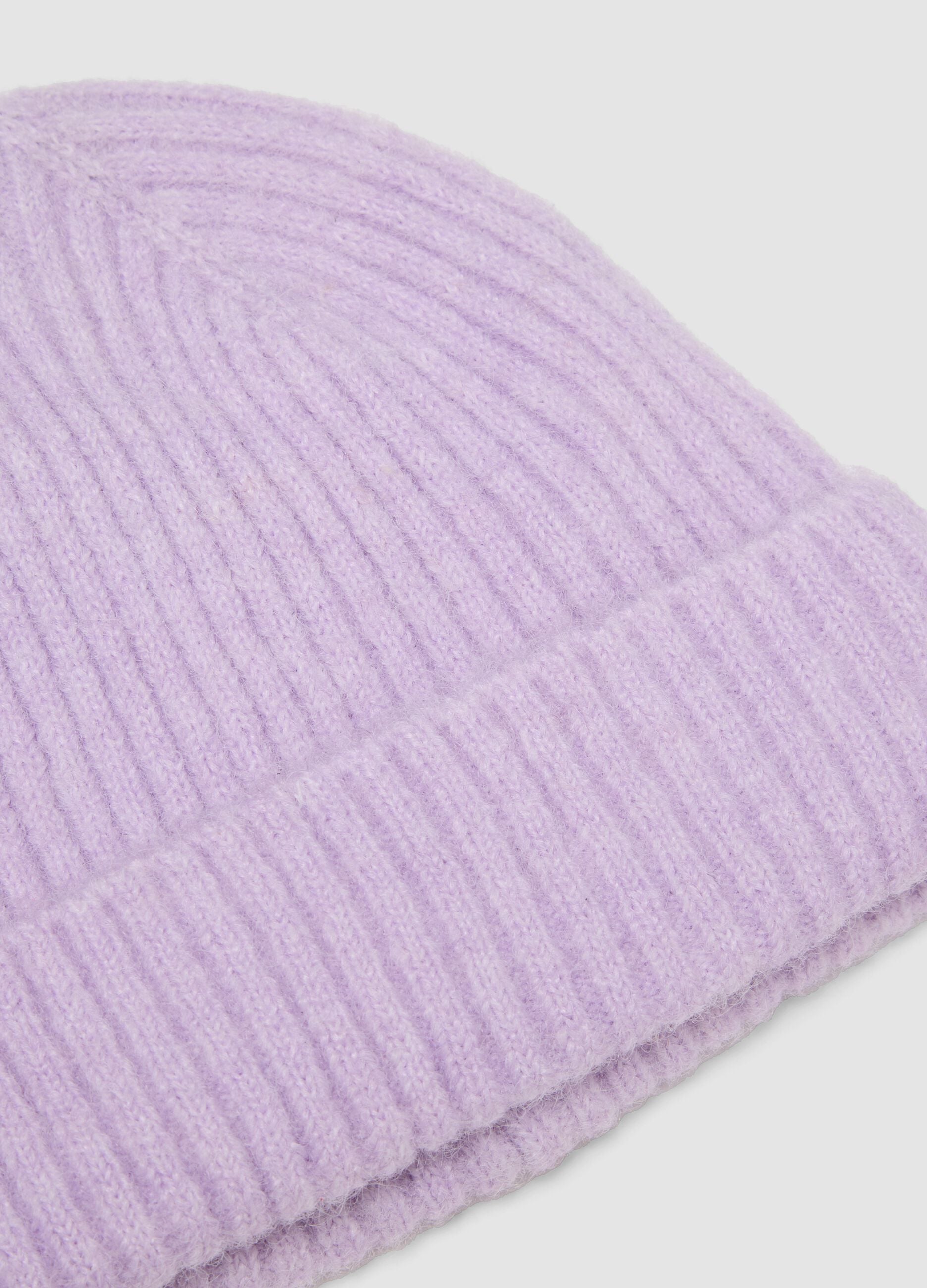 Purple ribbed stretch wool-blend hat