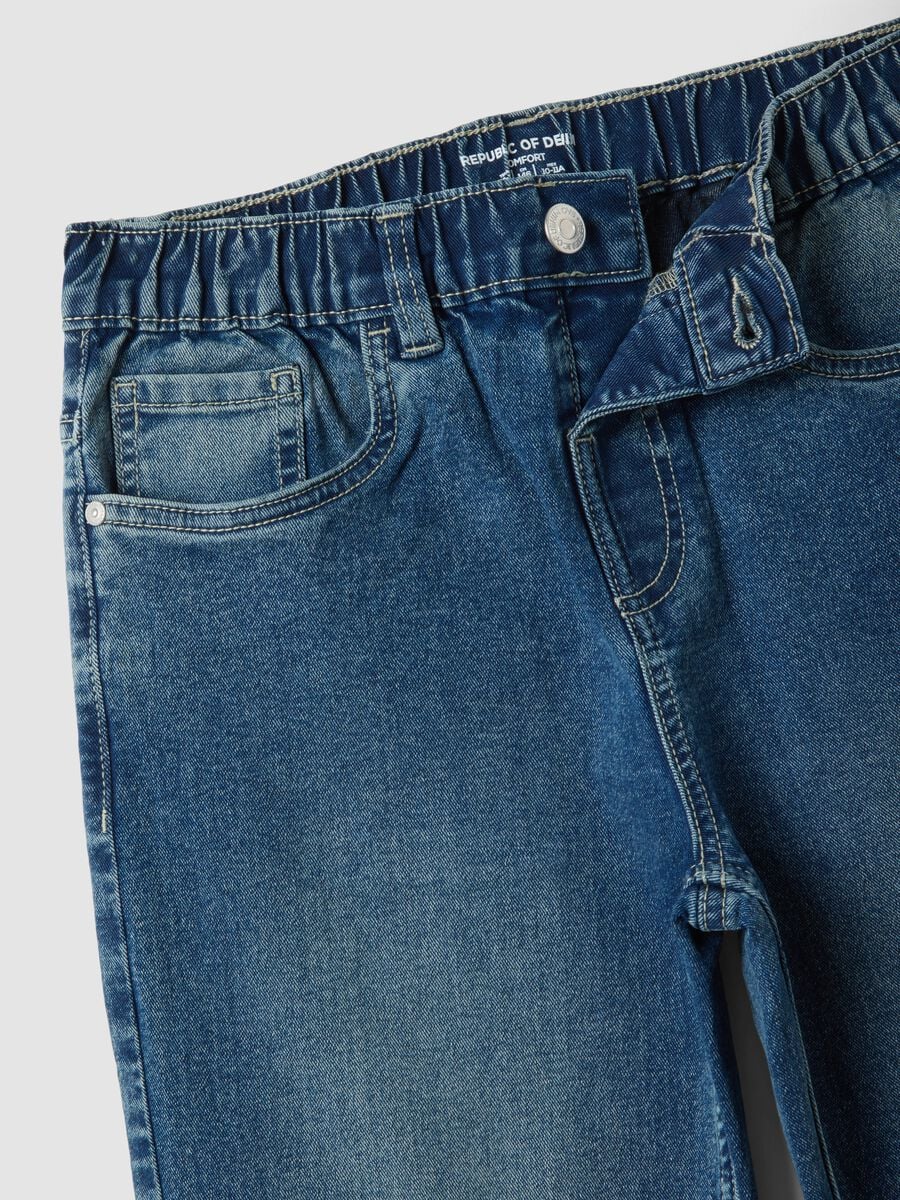 Blue stretch cotton jeans with elasticated waistband, comfort fit_4