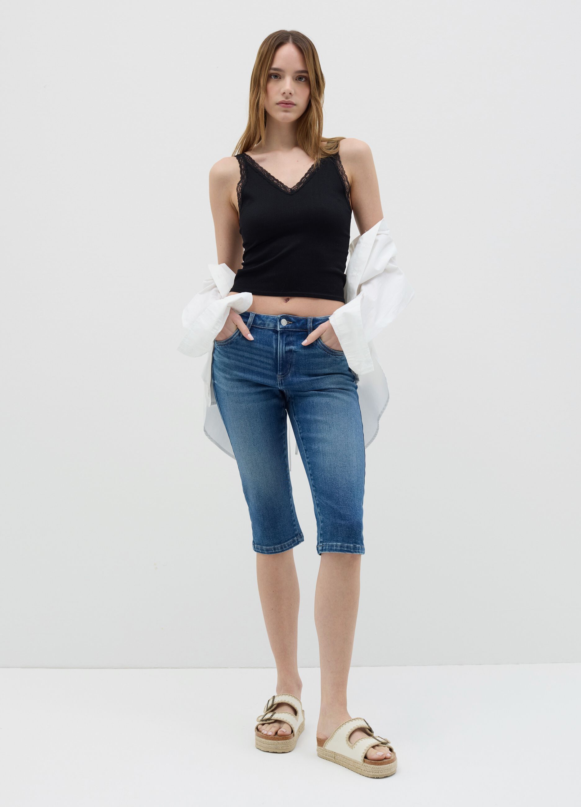 Capri shorts in denim