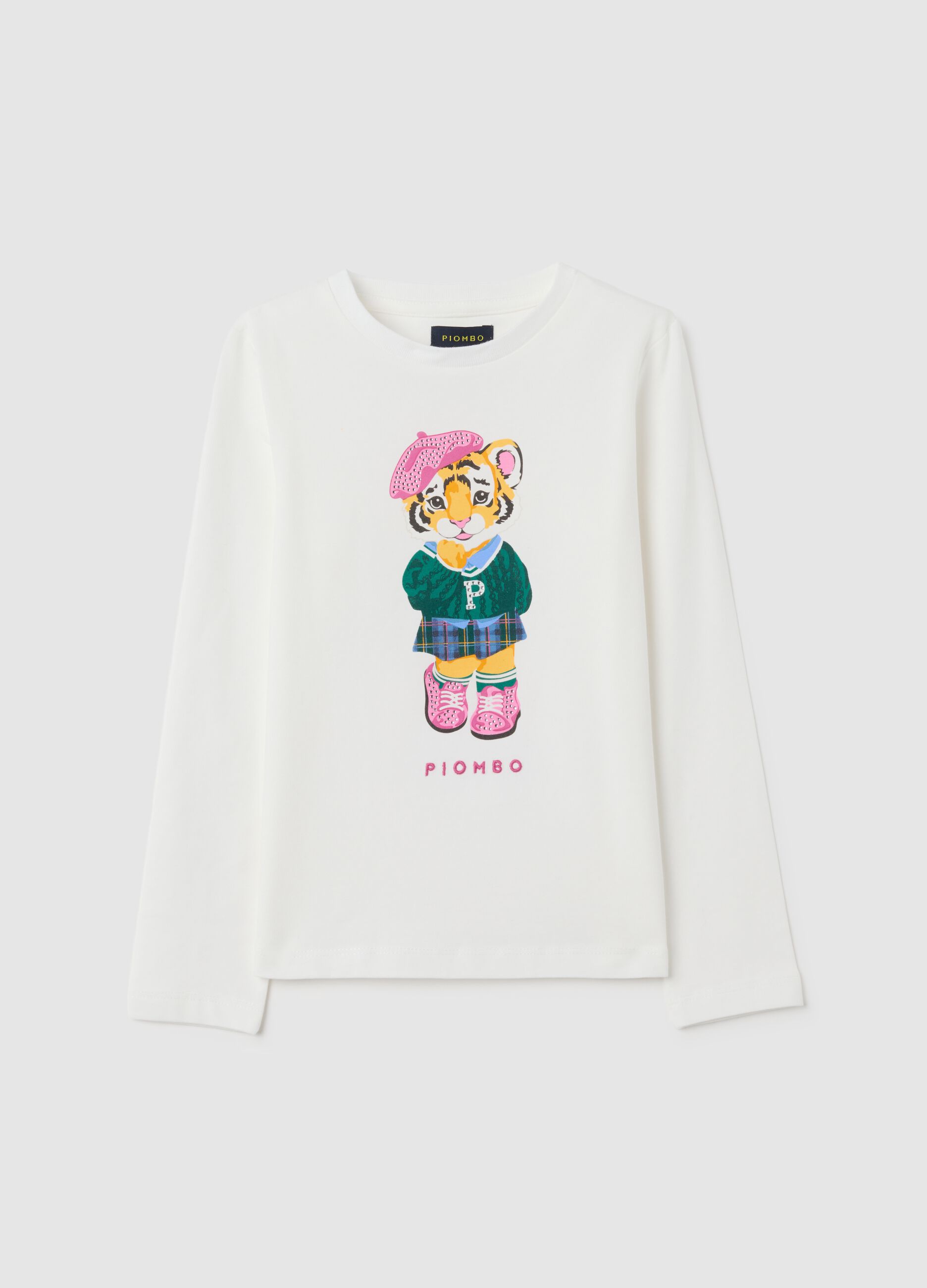 Girls' white regular fit stretch cotton t-shirt